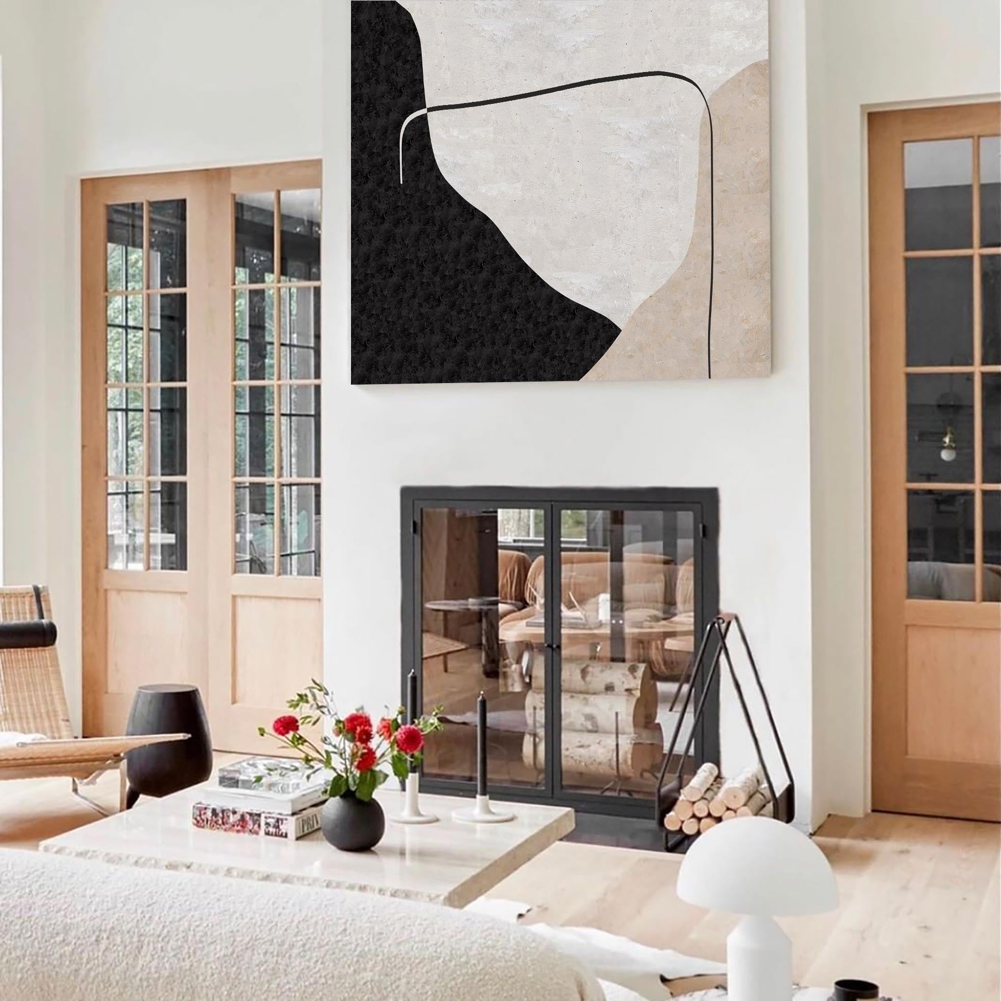 Minimalist Black Beige Abstract Face Silhouette Painting