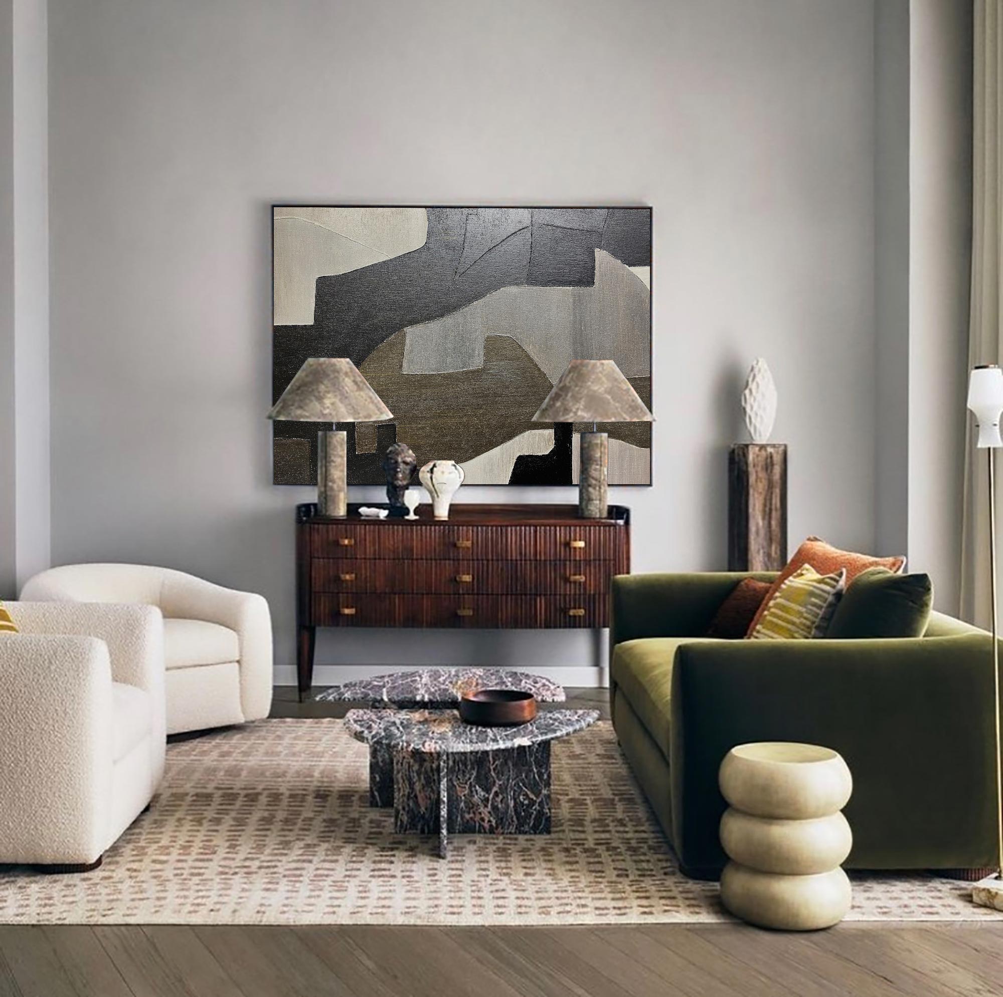 Black And Grey Abstract Painting ABAH62 - Neutralighting