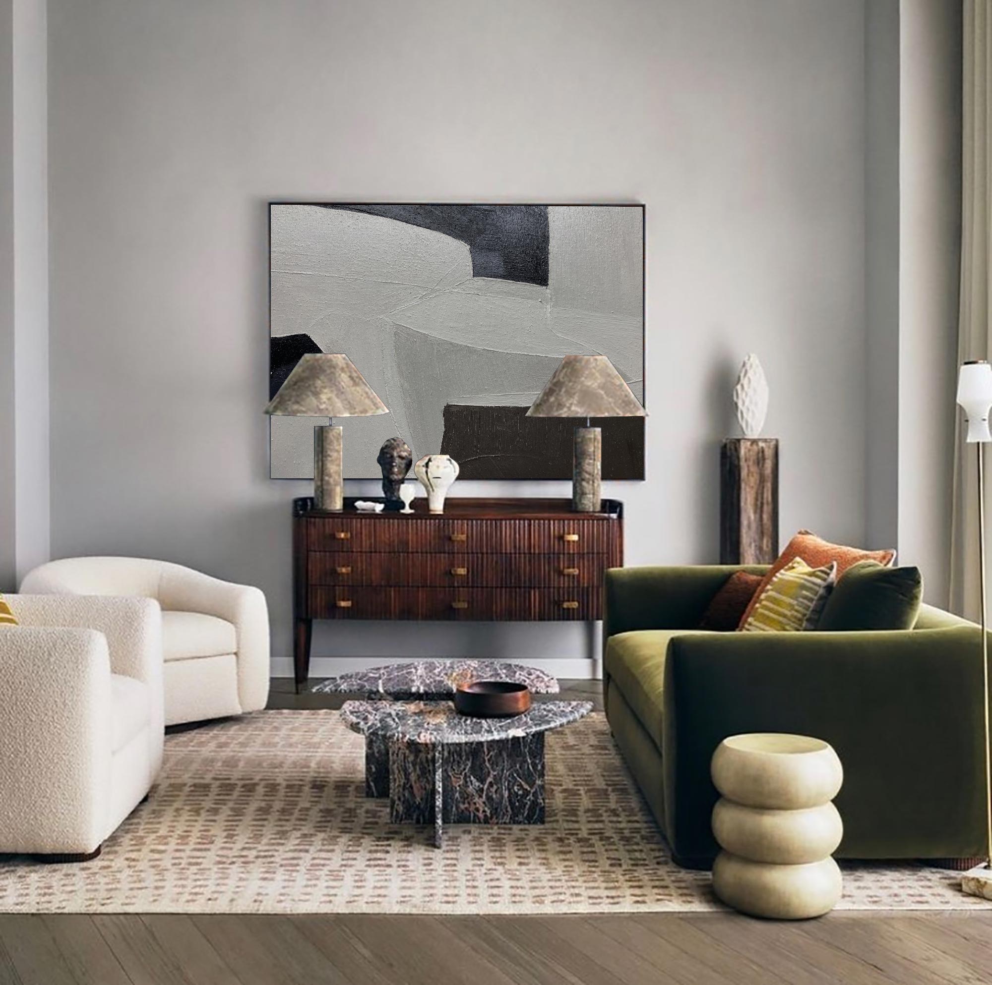Black And Grey Abstract Painting ABAH63 - Neutralighting