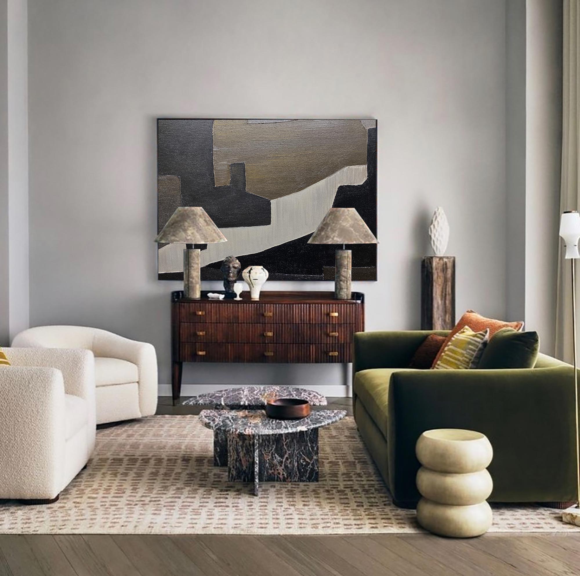 Contemporary Minimalist Black White Geometric Abstract Painting