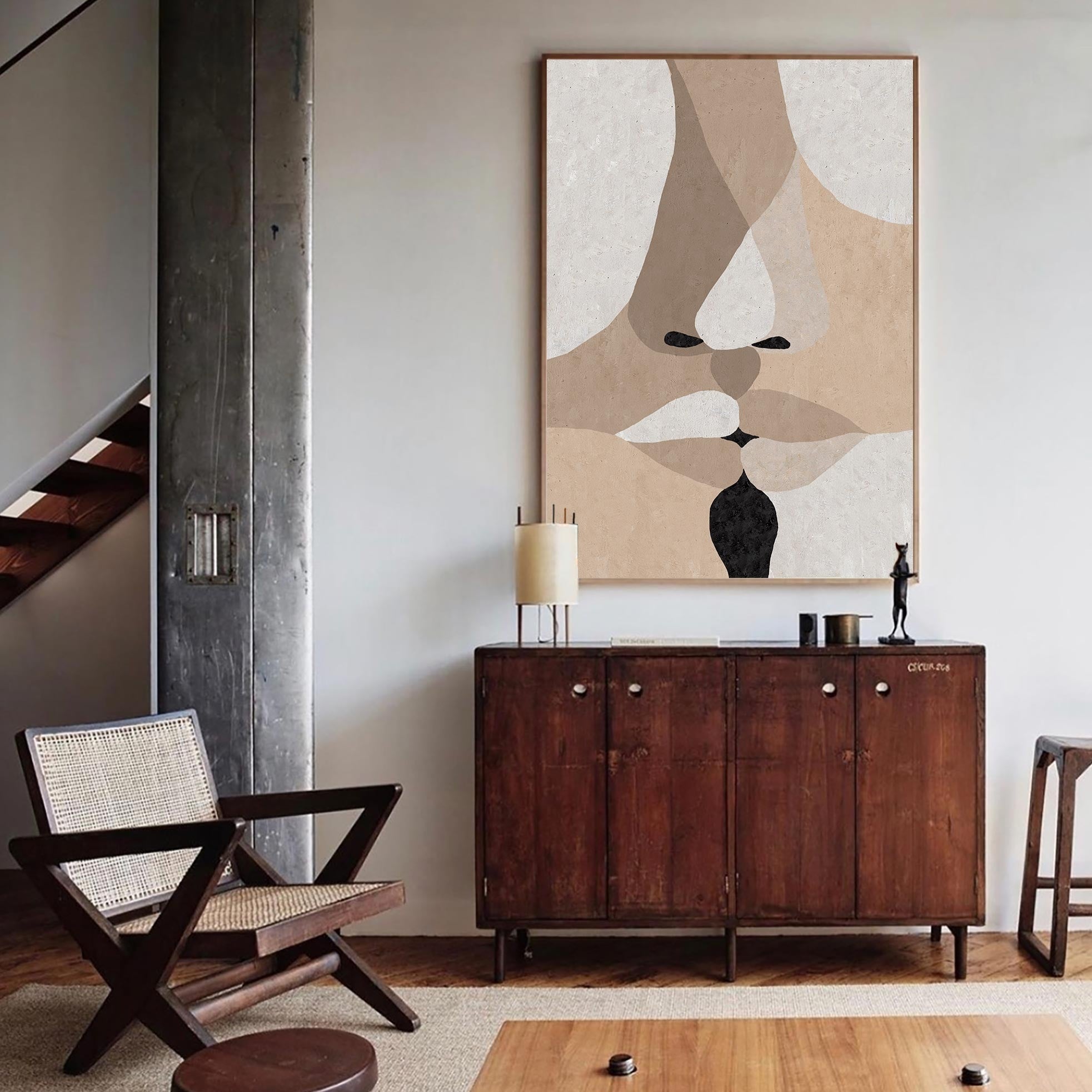 Taupe‑Beige Vertical Face‑Fragment Layer‑Textured Artwork