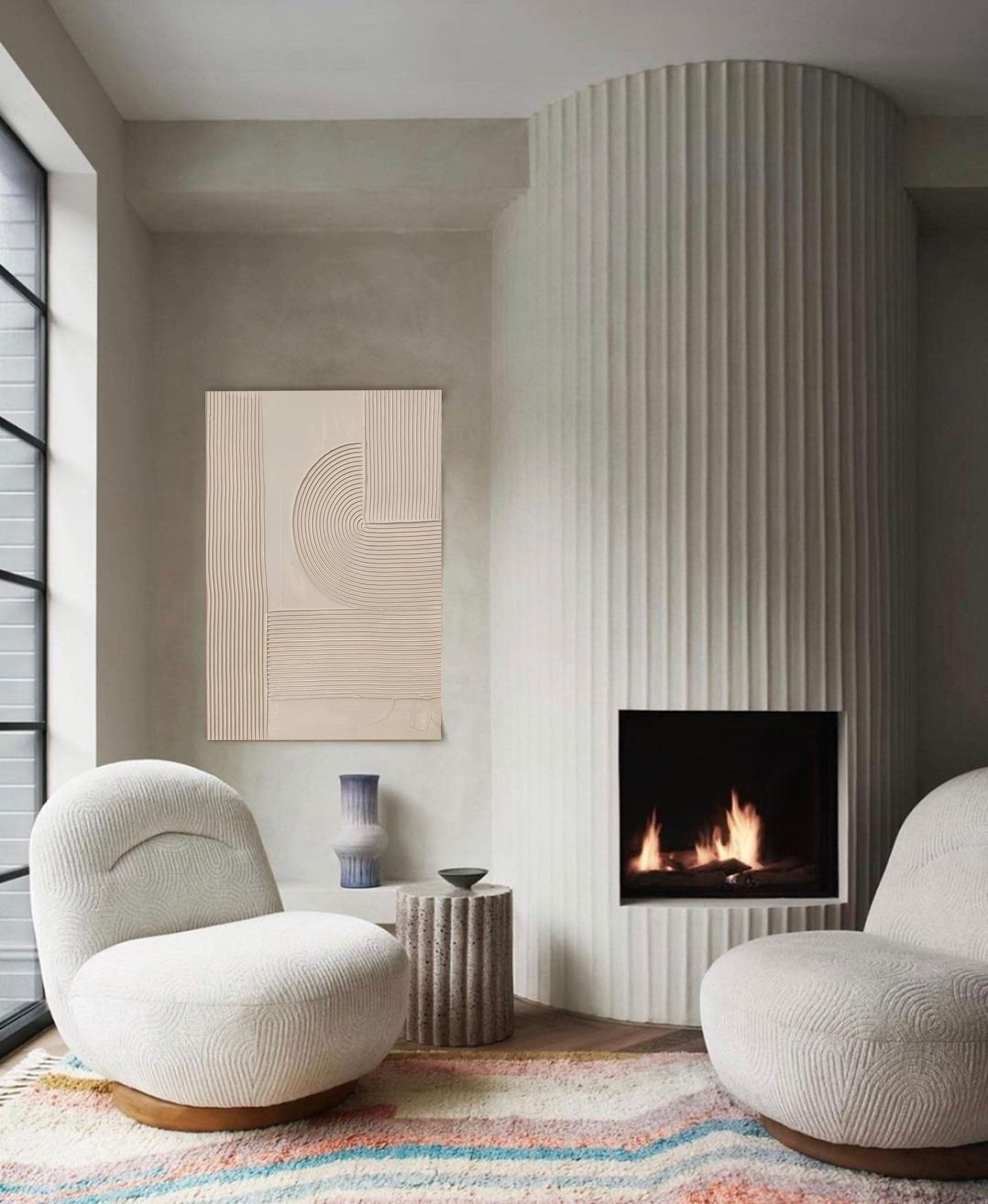 Modern Beige Linear Geometric Abstract Wall Art
