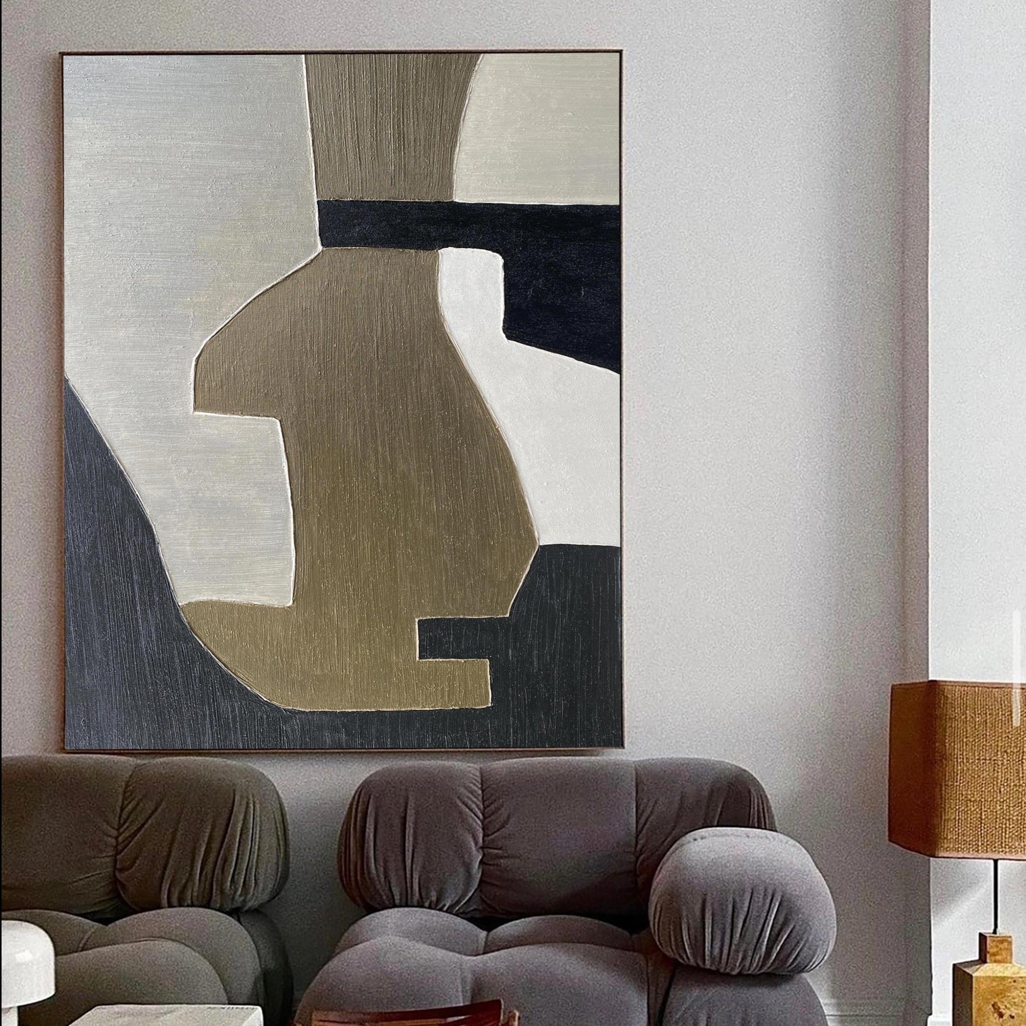 Abstract Black Beige White Geometric Minimalist Painting