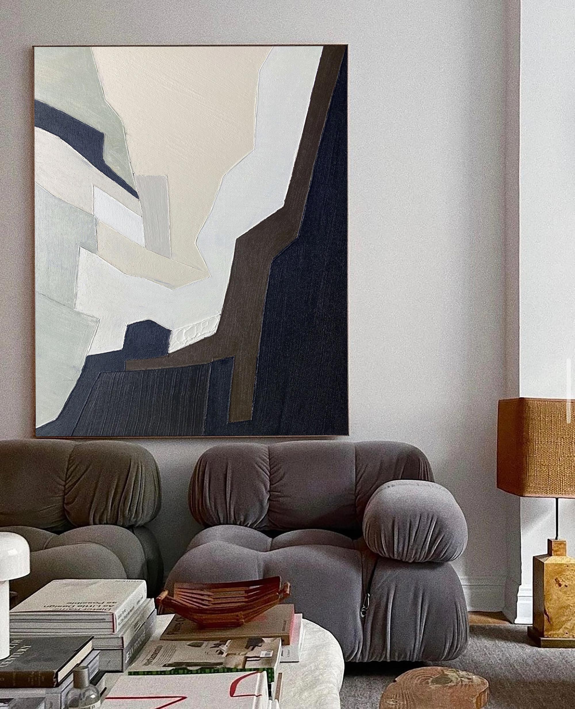 Black Beige Geometric Abstract Canvas