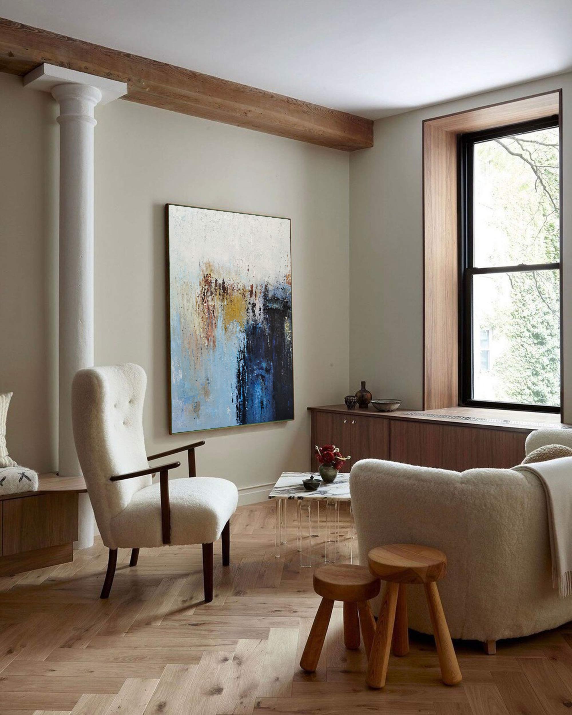 Vertical Impasto Abstract Unstretched Acrylic Canvas Wall Artwork