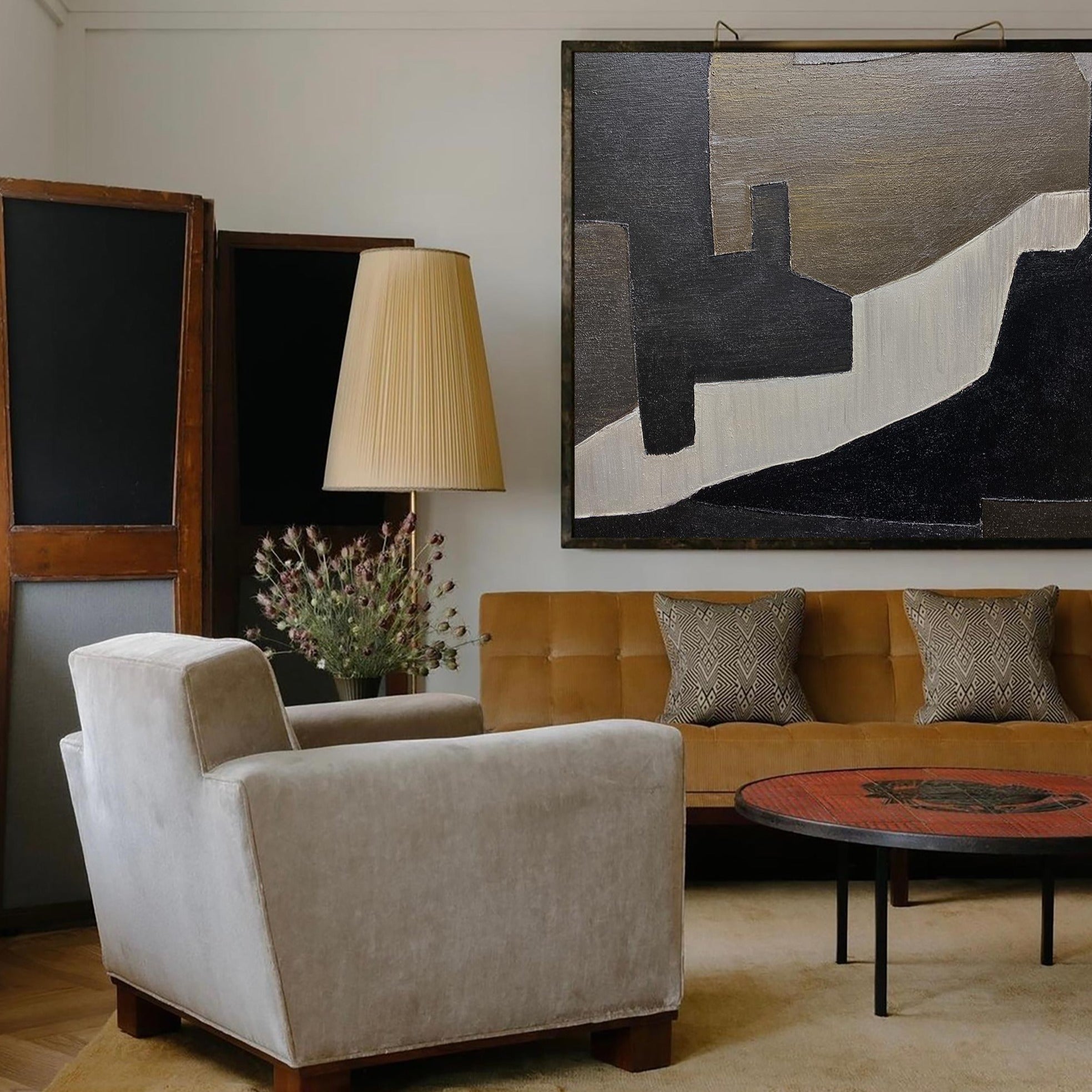 Contemporary Minimalist Black White Geometric Abstract Painting