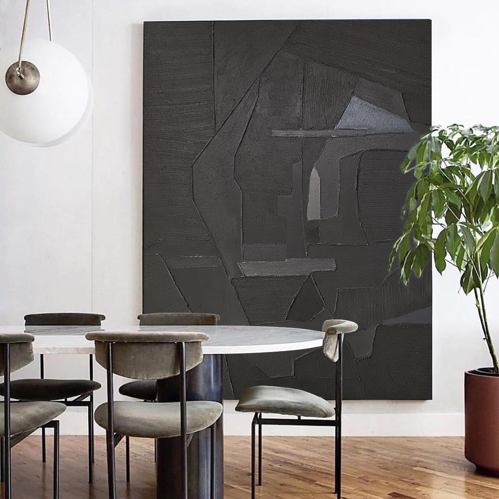 Dark‑Tone Fragmented Geometric Abstract Heavy Textured Artwork