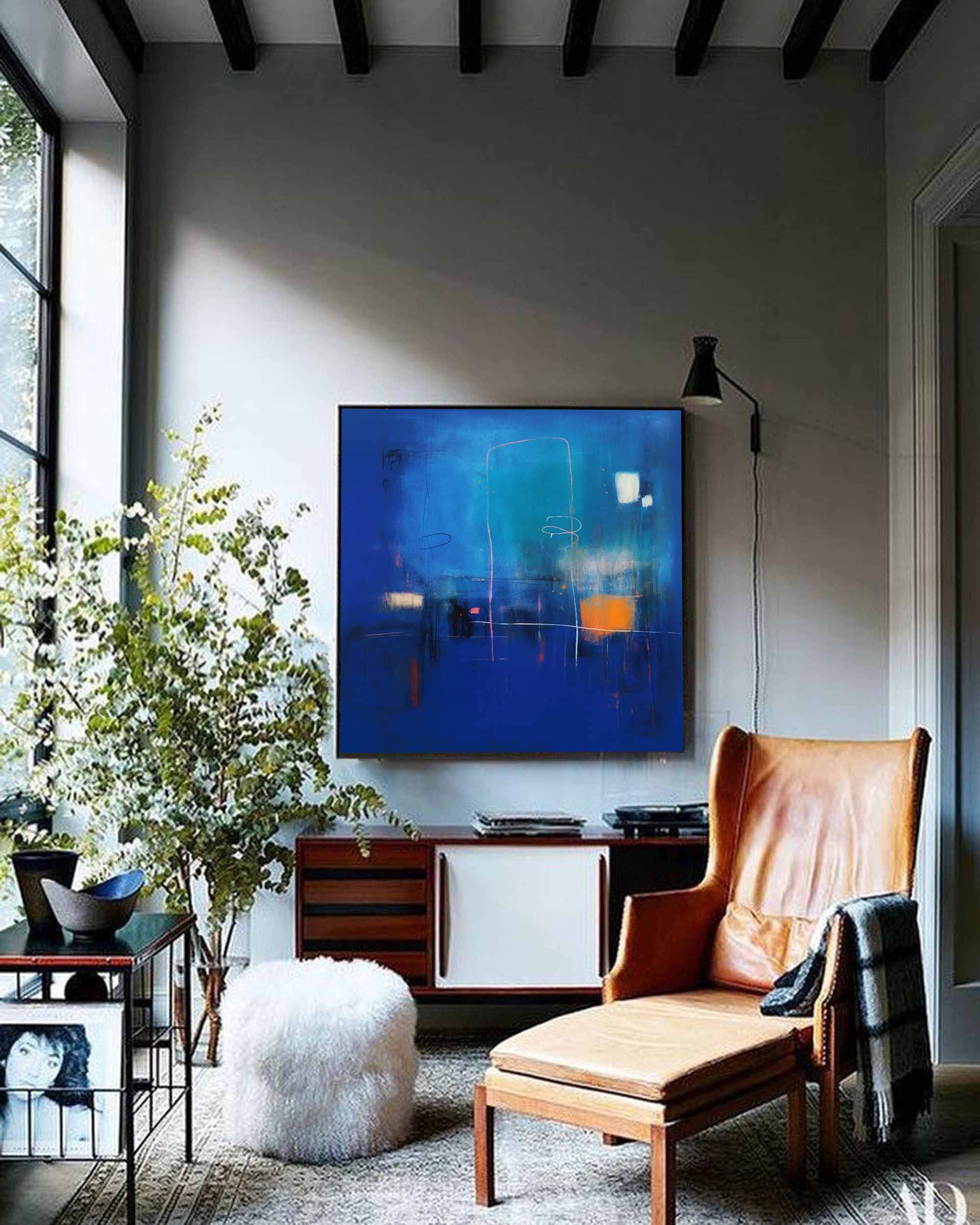 Modern Blue Abstract Canvas Oil Painting