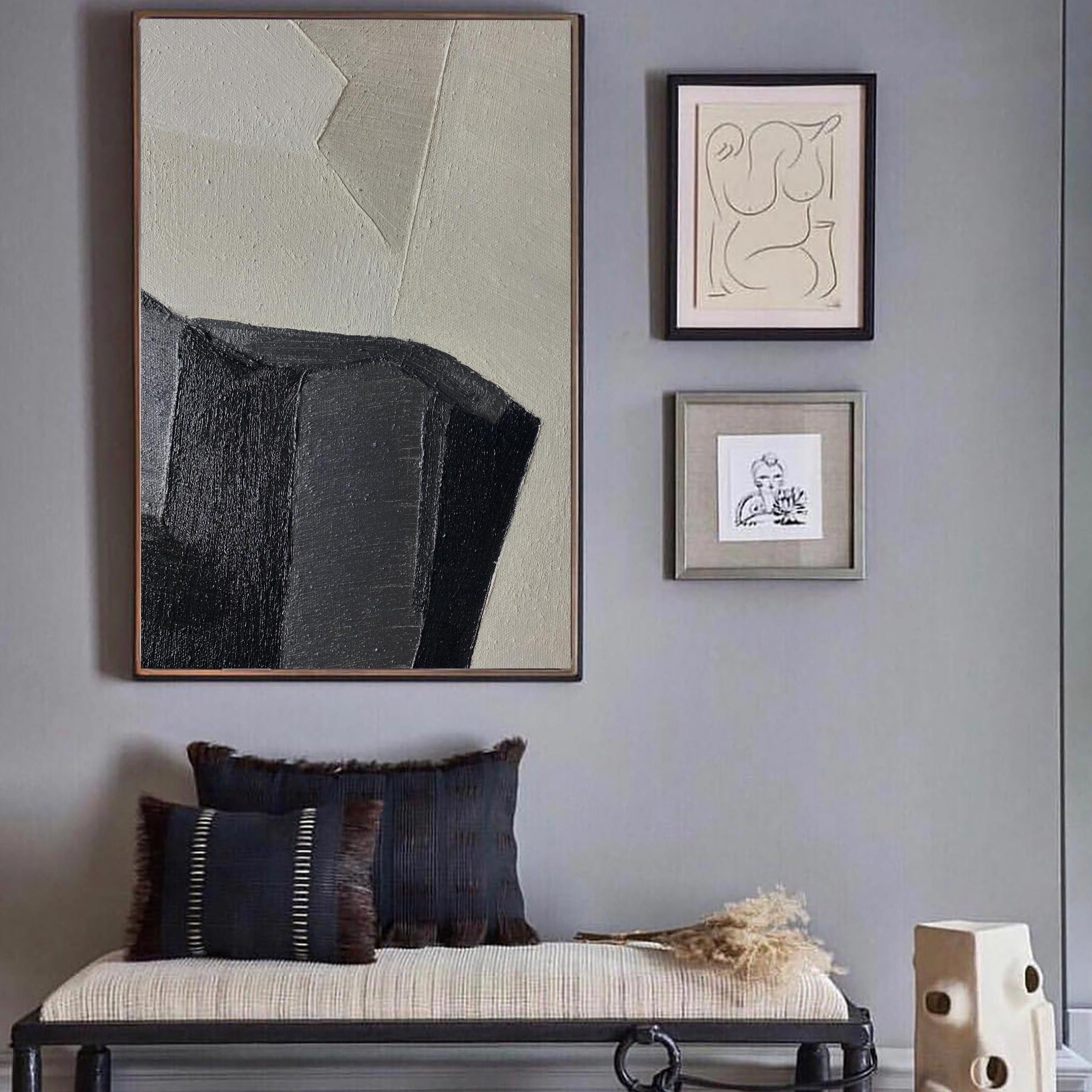 Abstract Black Beige Textured Geometric Minimalist Painting