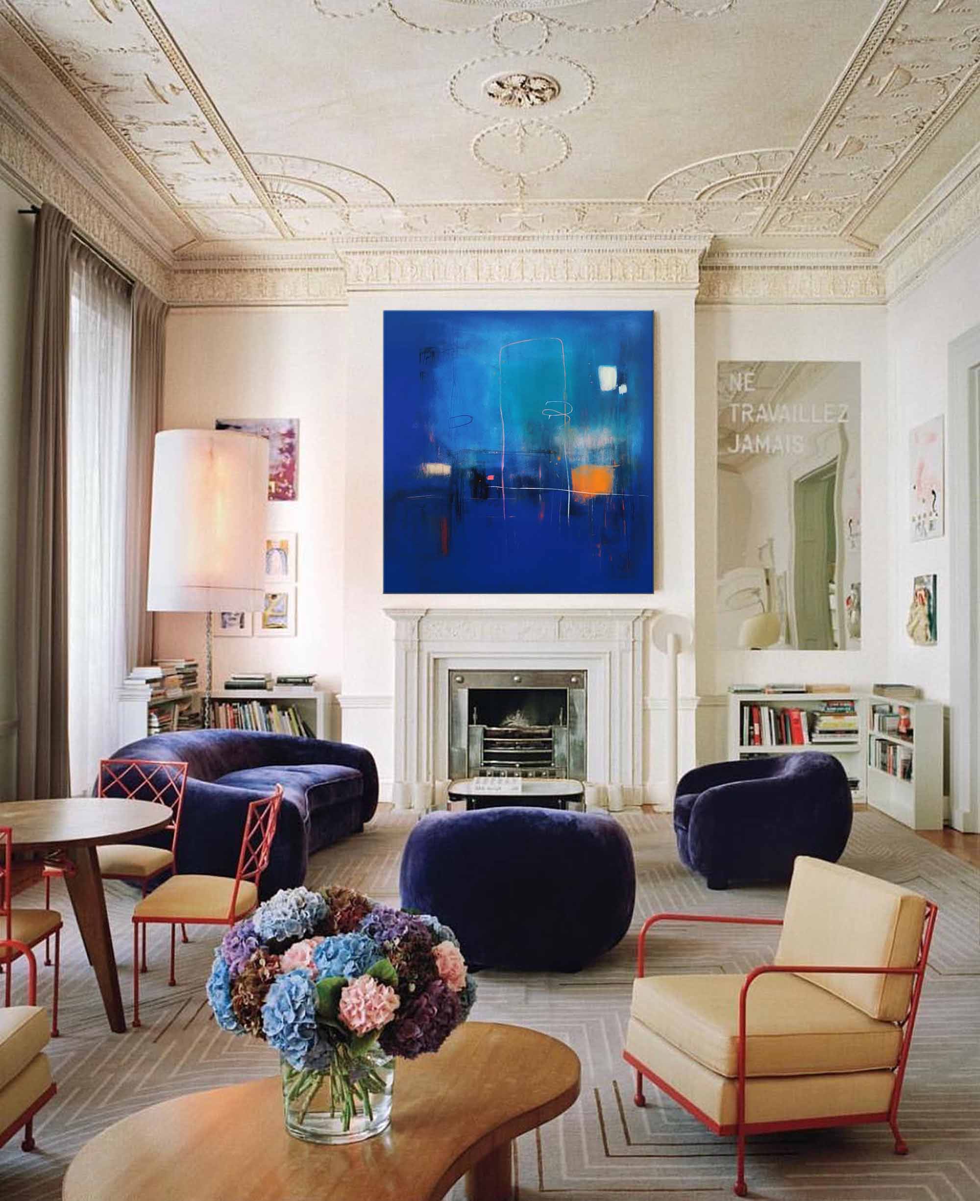 Modern Blue Abstract Canvas Oil Painting