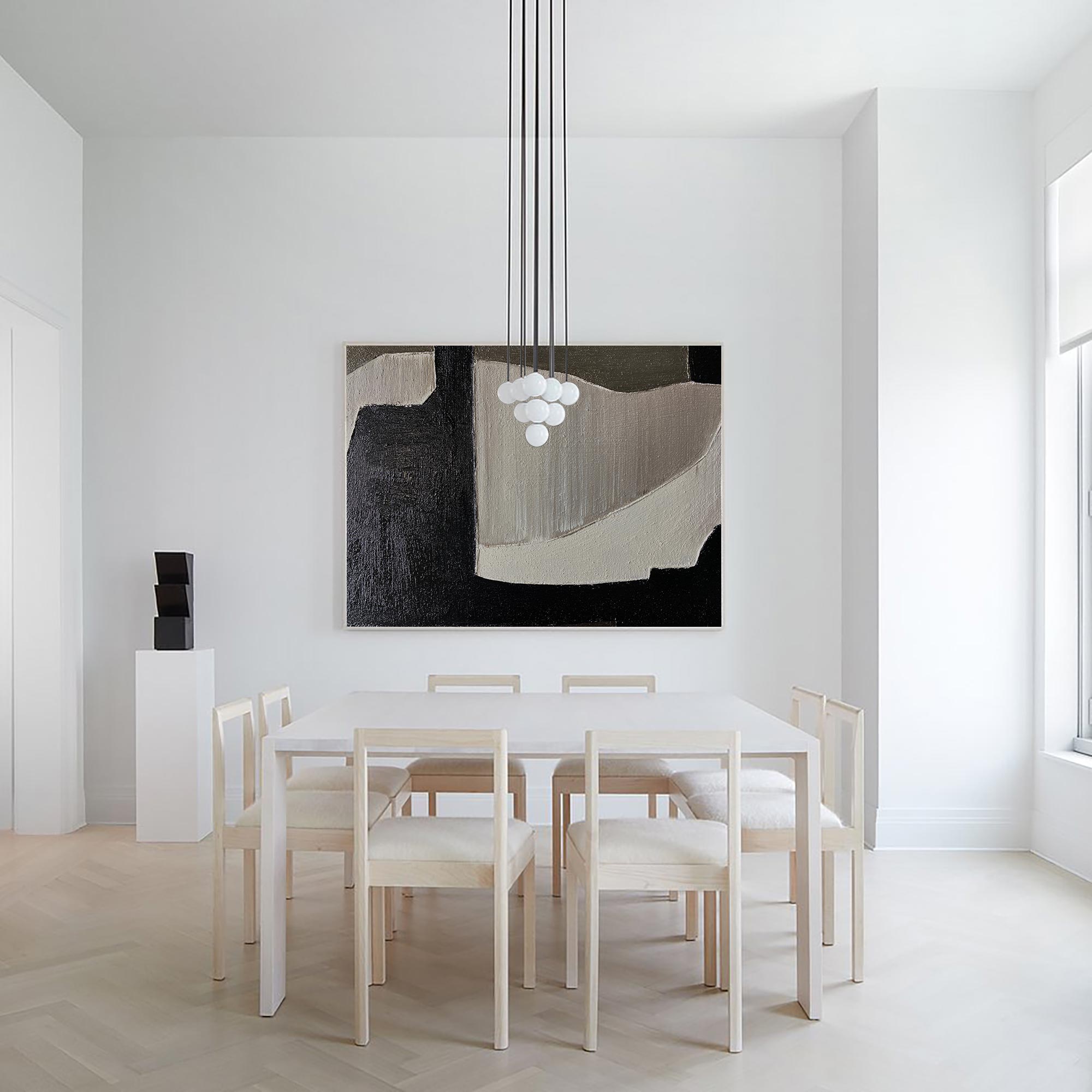 Contemporary Abstract Black White Beige Geometric Minimalist Painting