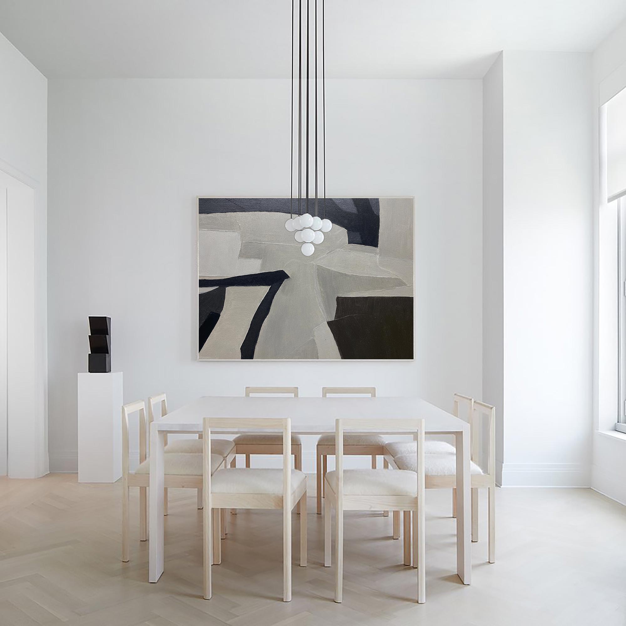 Contemporary Minimalist Black White Beige Abstract Geometric Painting