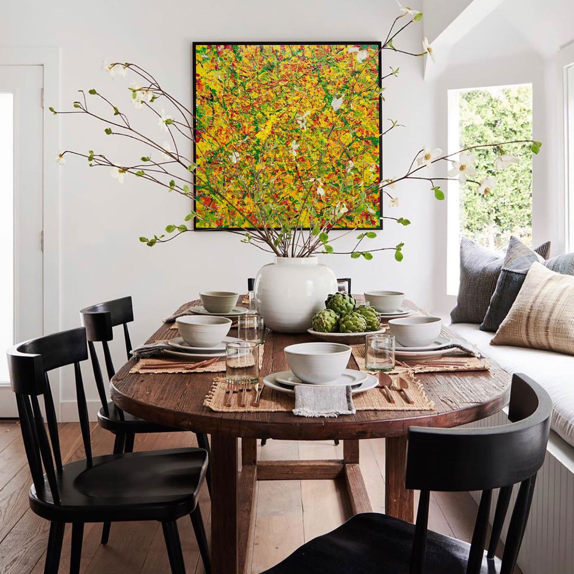 Yellow Green Textured Abstract Square Art