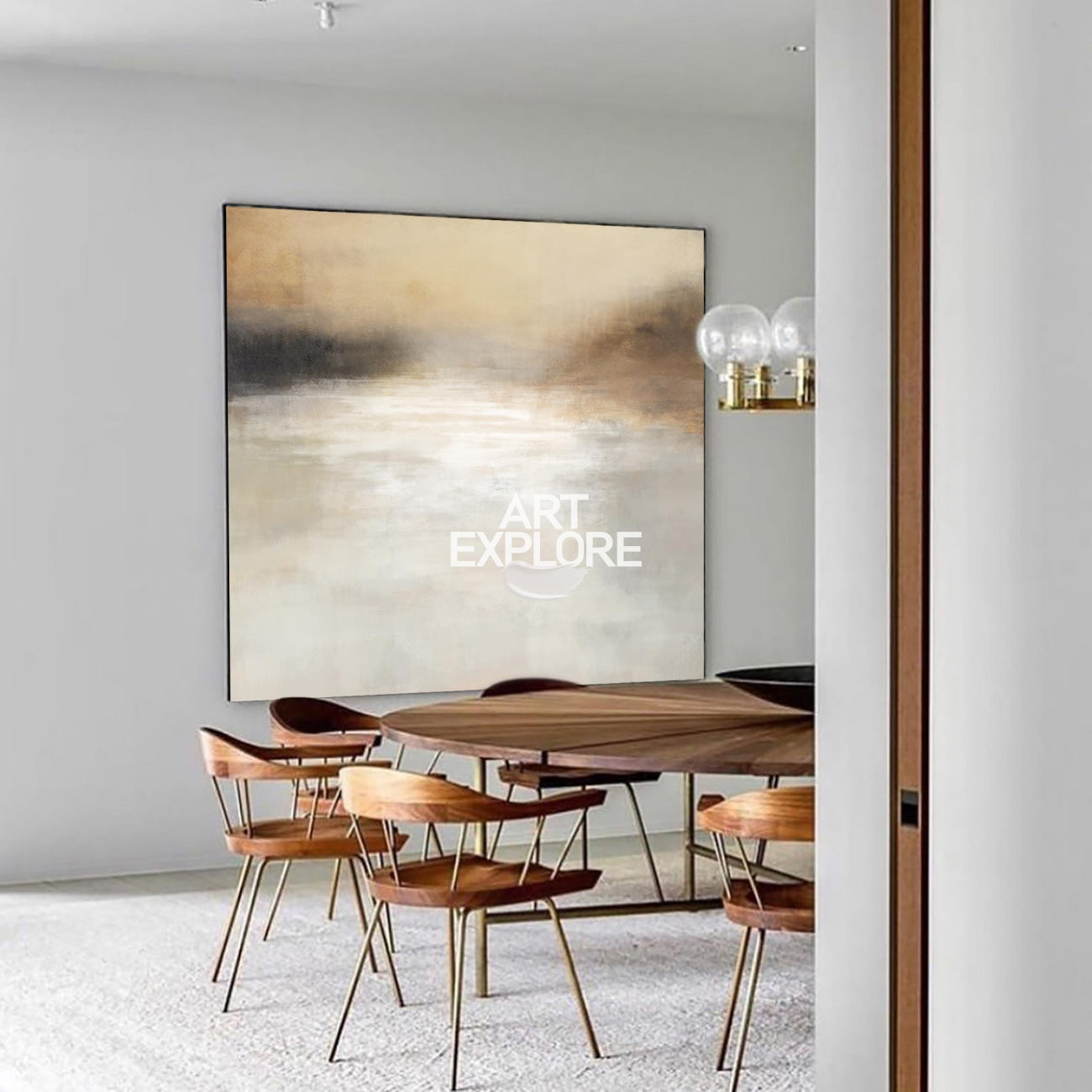 Misty Neutral Horizon Abstract Landscape Wall Art