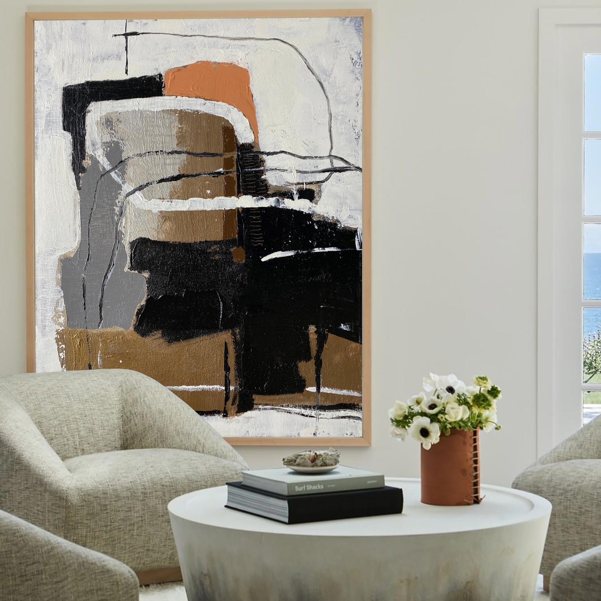 Black And Brown Abstract Painting ABAV185 - Neutralighting