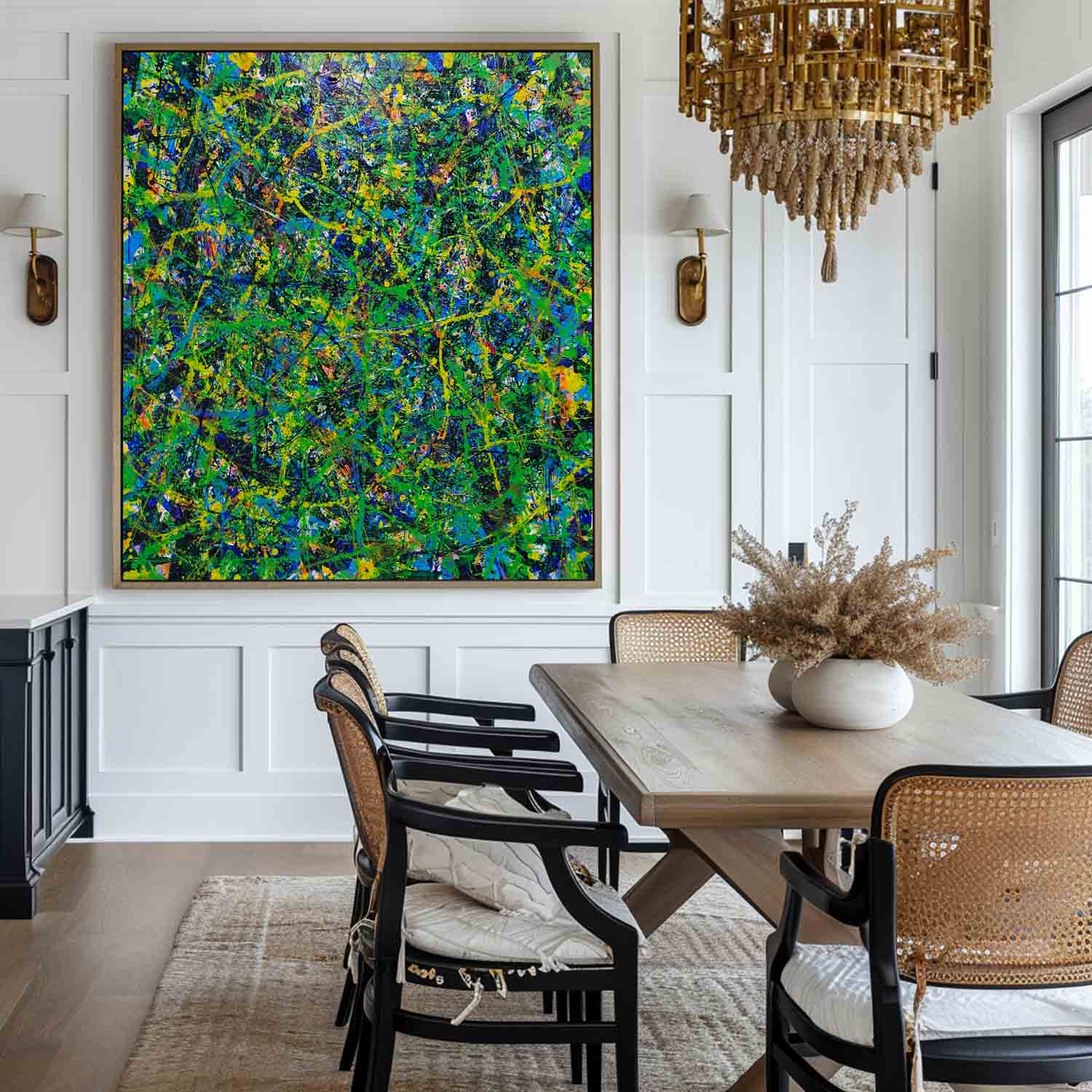 Green Chaos Paint Splatter Abstract Canvas Art