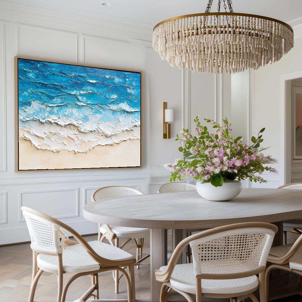 Turquoise Ocean Waves Coastal Painting