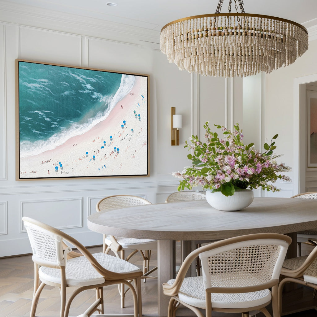 Aerial Teal Beach Landscape Canvas Art