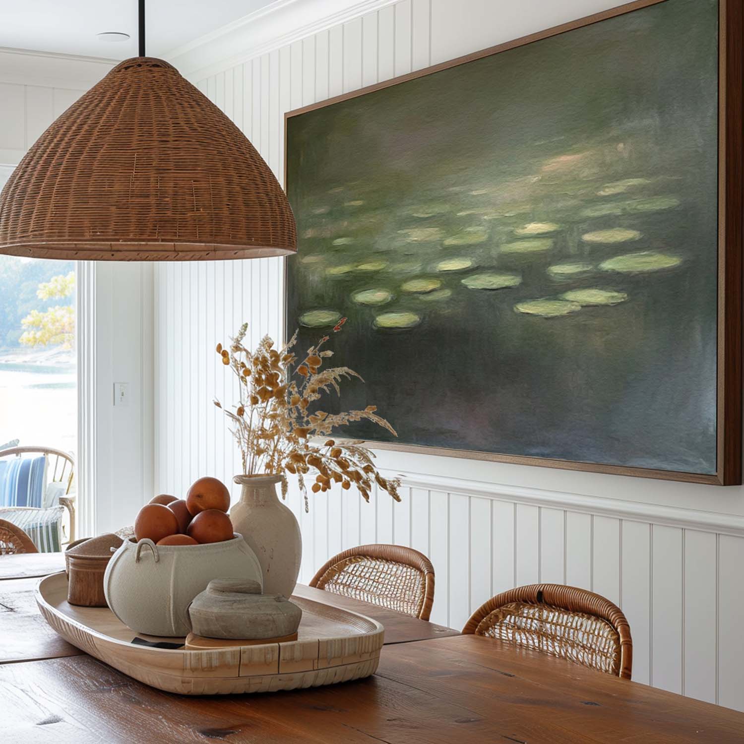 Wall Art Green Water Lilies Abstract Oil Texture Bedroom | Neutralighting