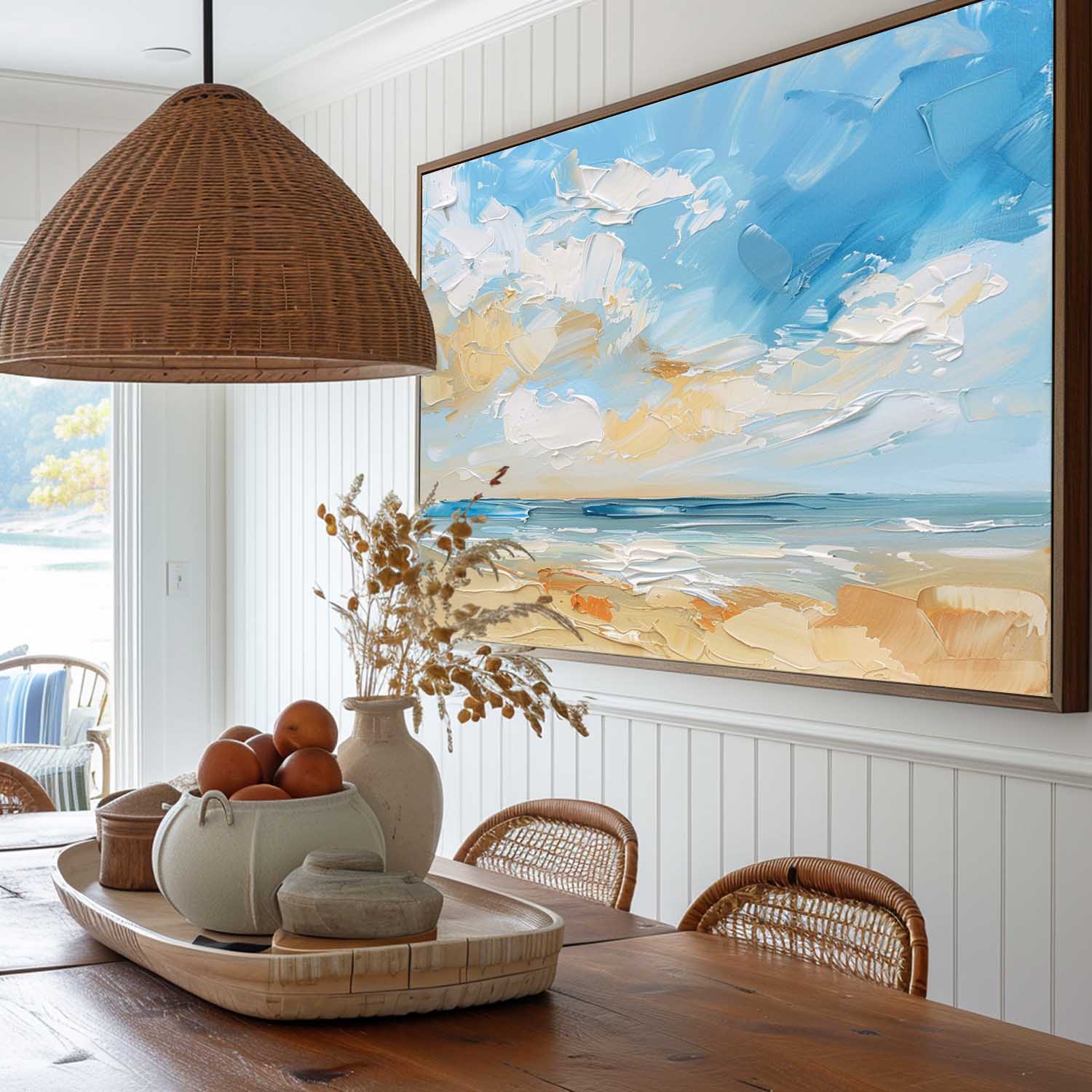 Blue Beach Seascape Textured Painting