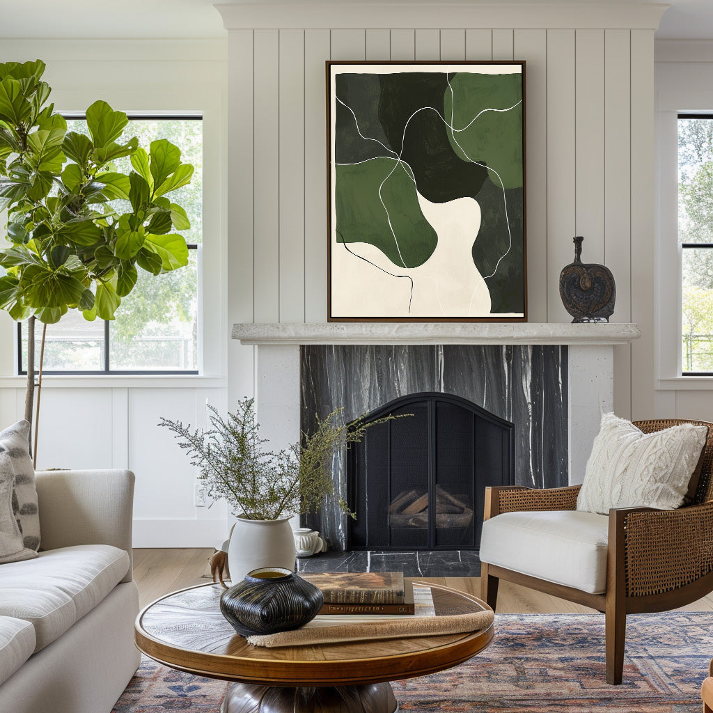Olive Green Black Organic Painting