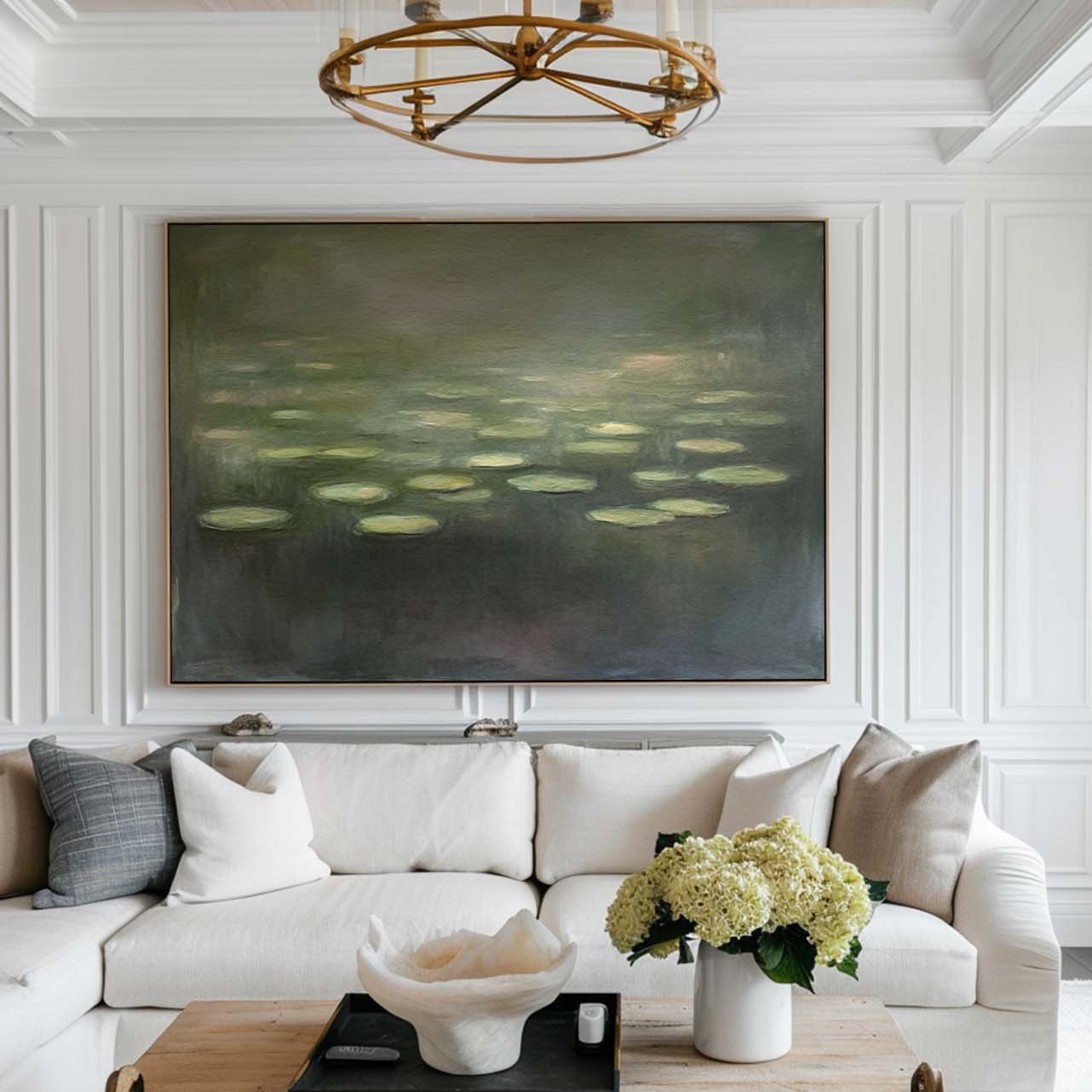 Wall Art Green Water Lilies Abstract Oil Texture Bedroom | Neutralighting
