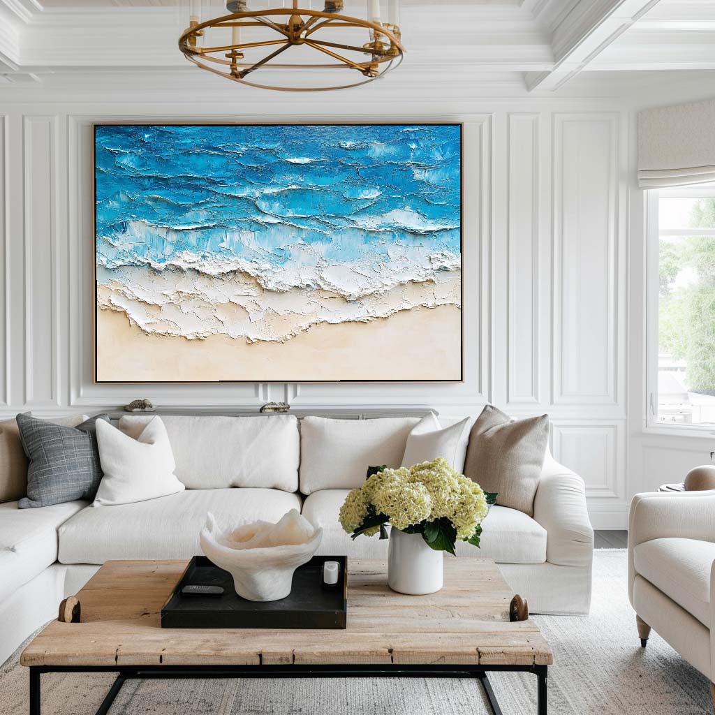 Turquoise Ocean Waves Coastal Painting