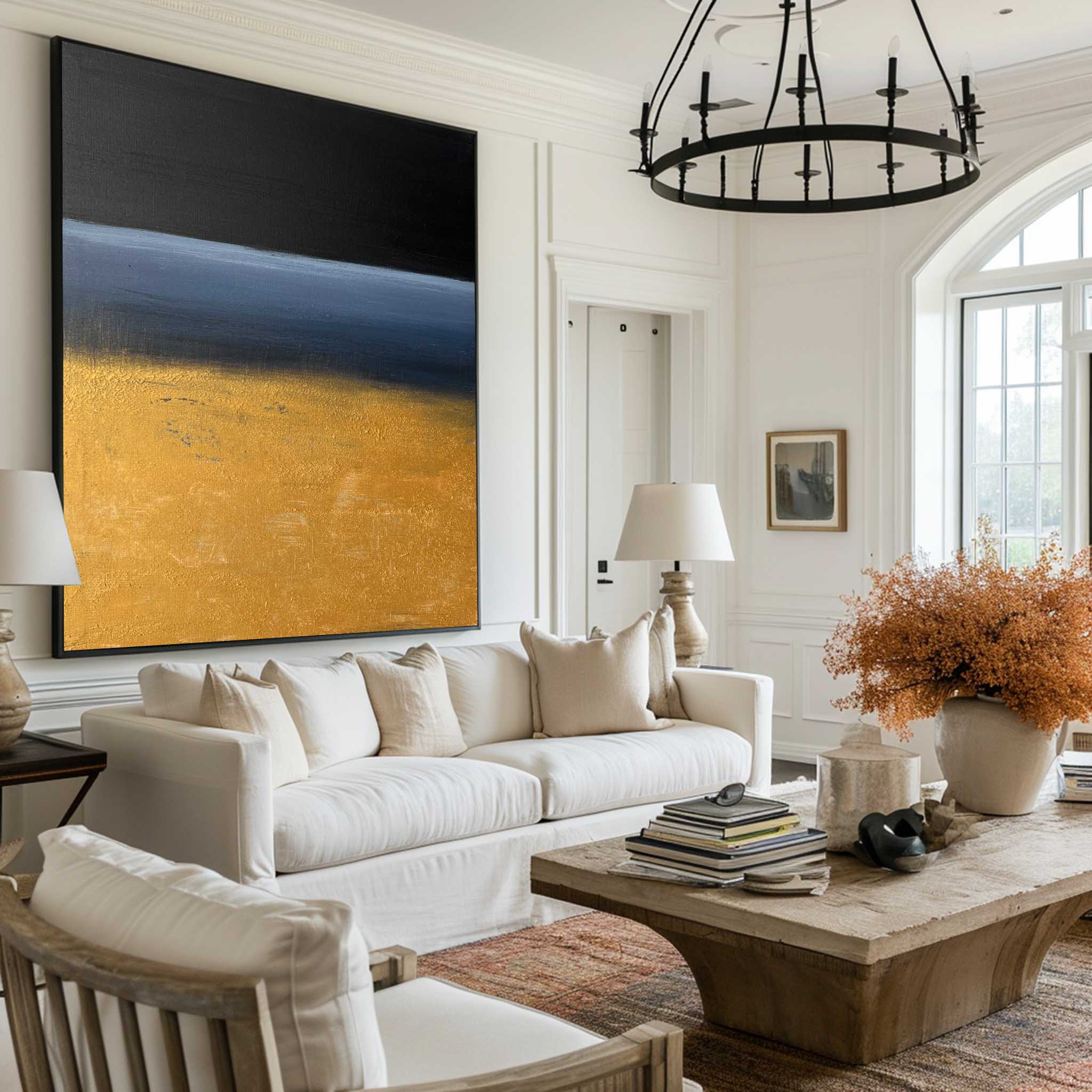 Gold Black Blue Abstract Wall Art Vertical