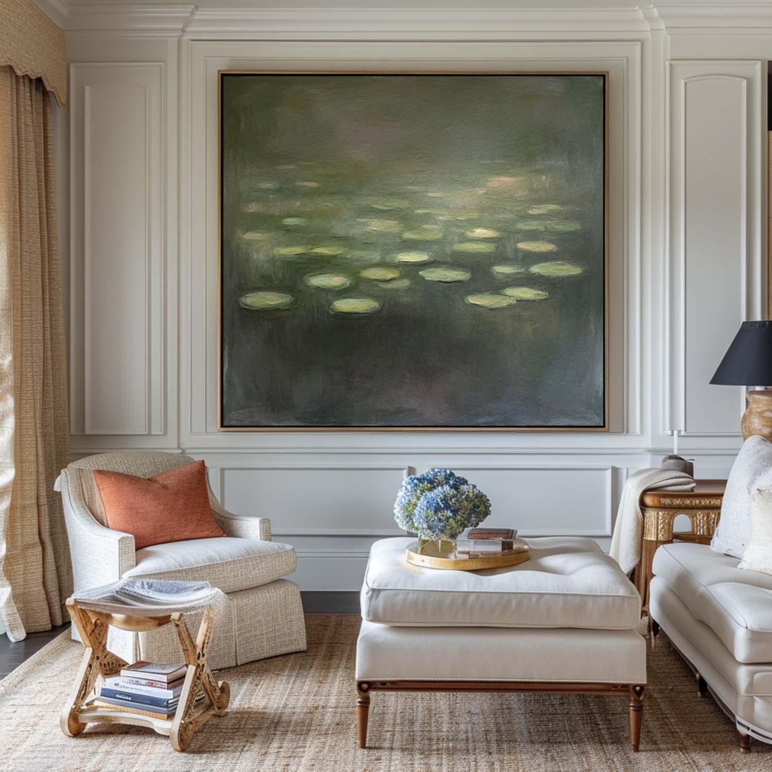 Wall Art Green Water Lilies Abstract Oil Texture Bedroom | Neutralighting