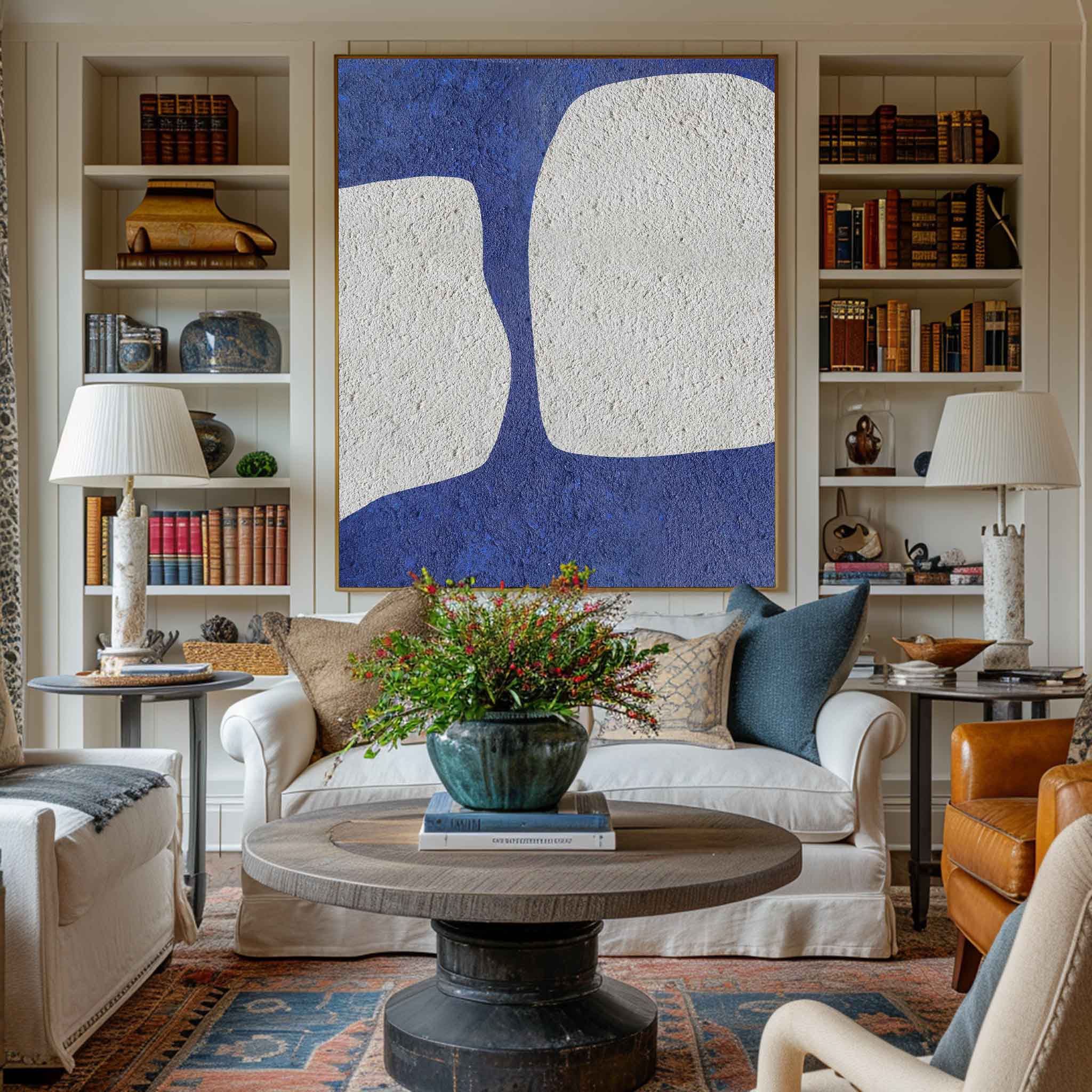 Large Blue And White Minimalist Painting ABAV61 - Neutralighting