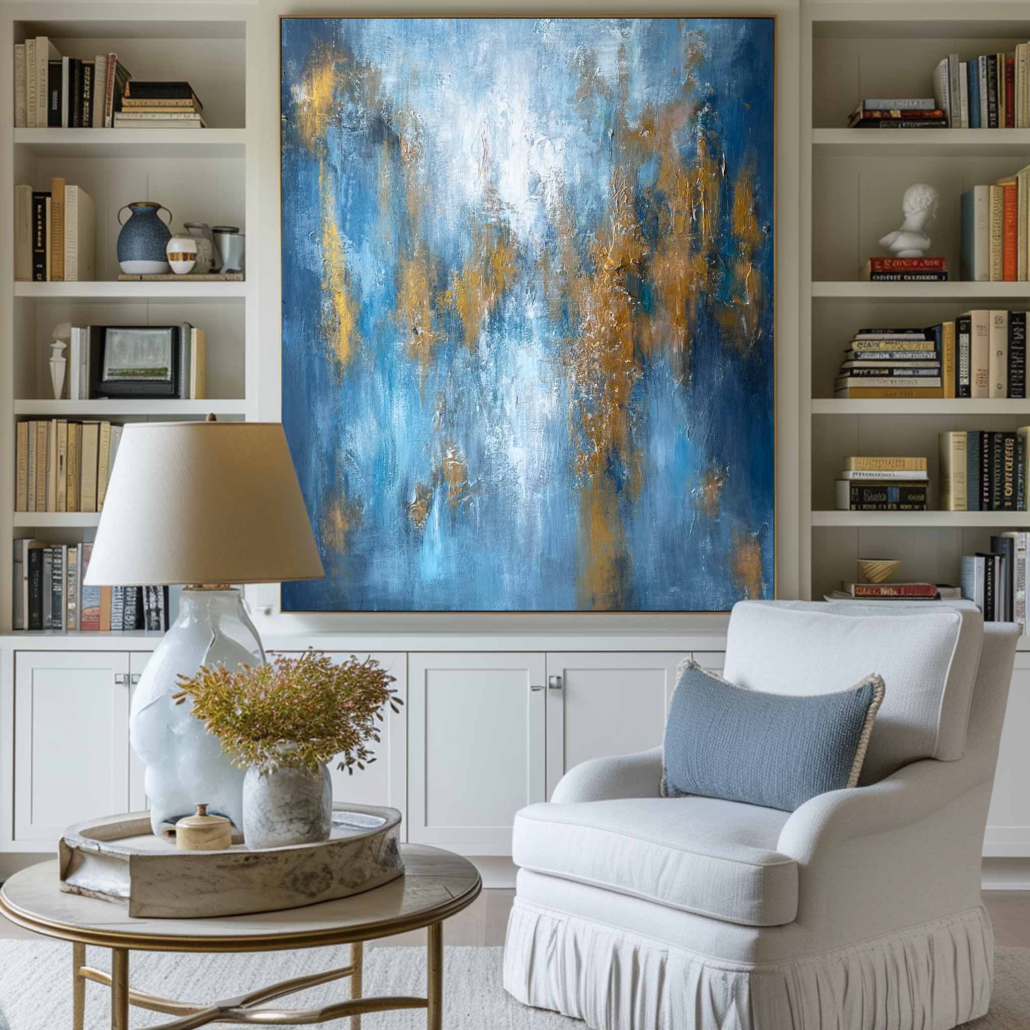Sapphire‑Gold Palette Thick‑Texture Abstract Wall Piece