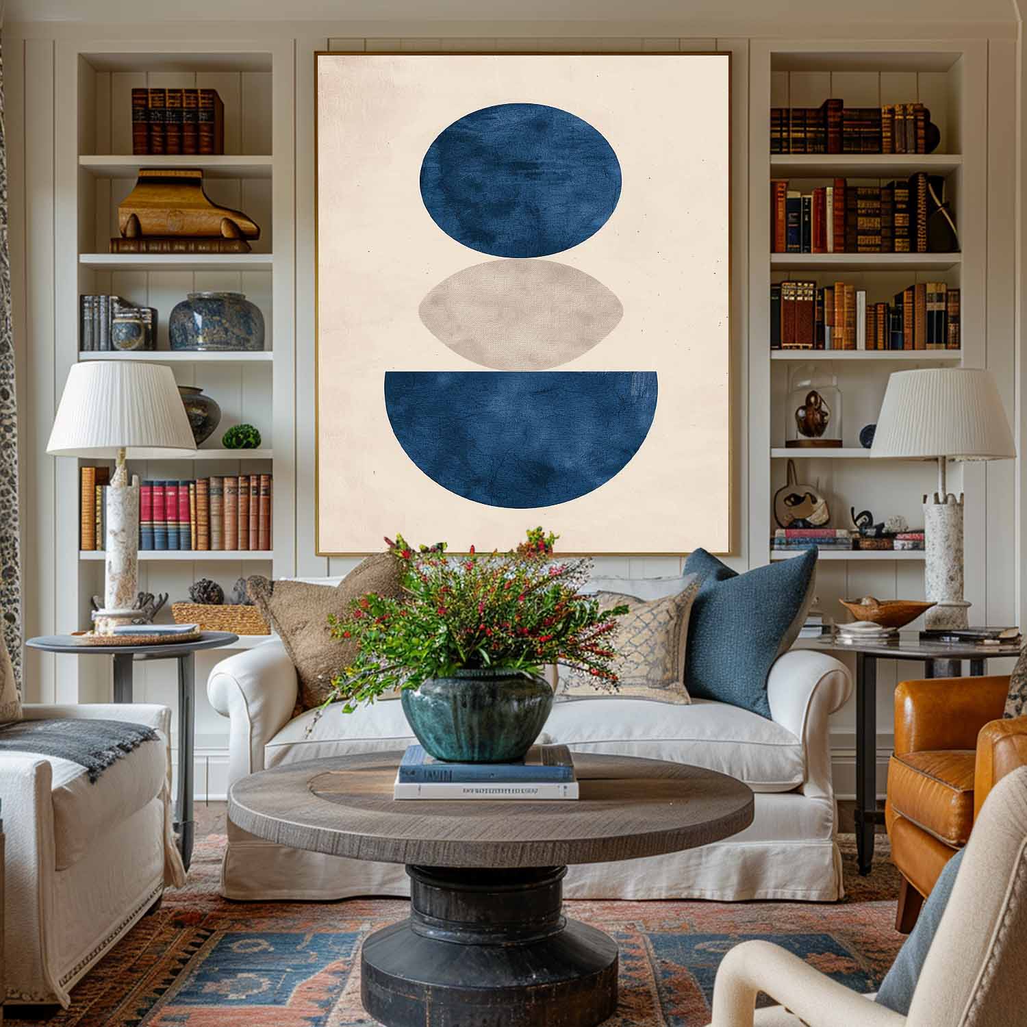 Blue Beige Geometric Minimalist Painting