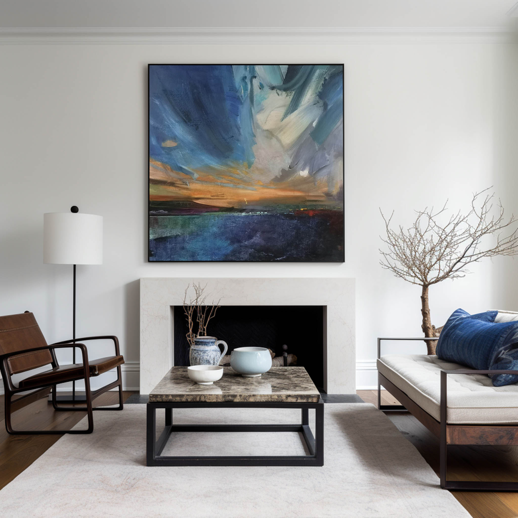 Blue Coastal Oil Painting