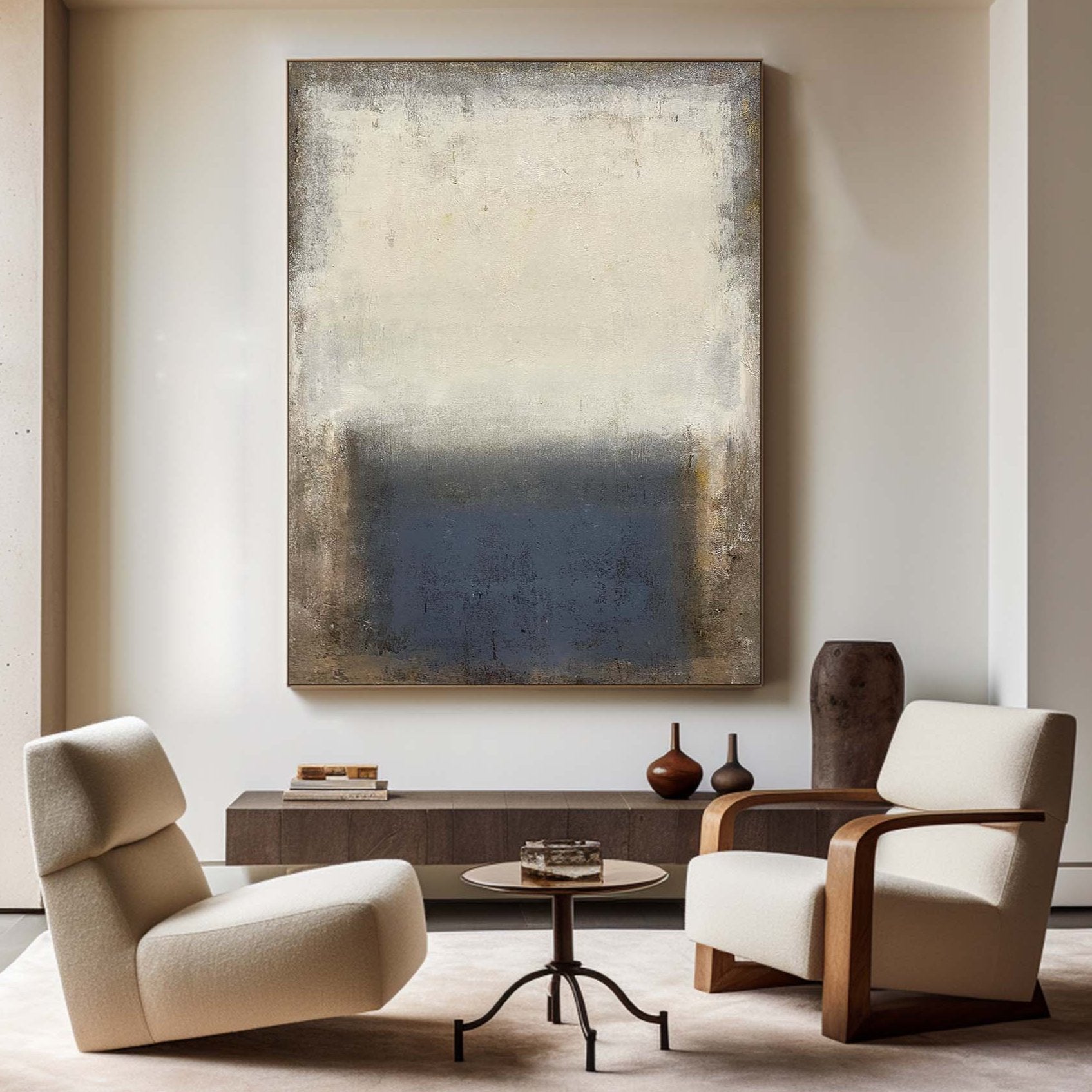 Beige And Blue Minimalist Painting ABAV125 - Neutralighting
