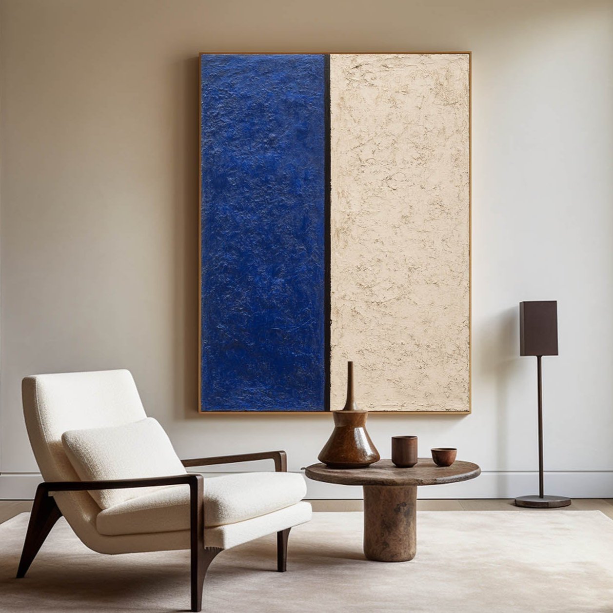Modern Navy Blue and Beige Abstract Canvas Wall Art Set