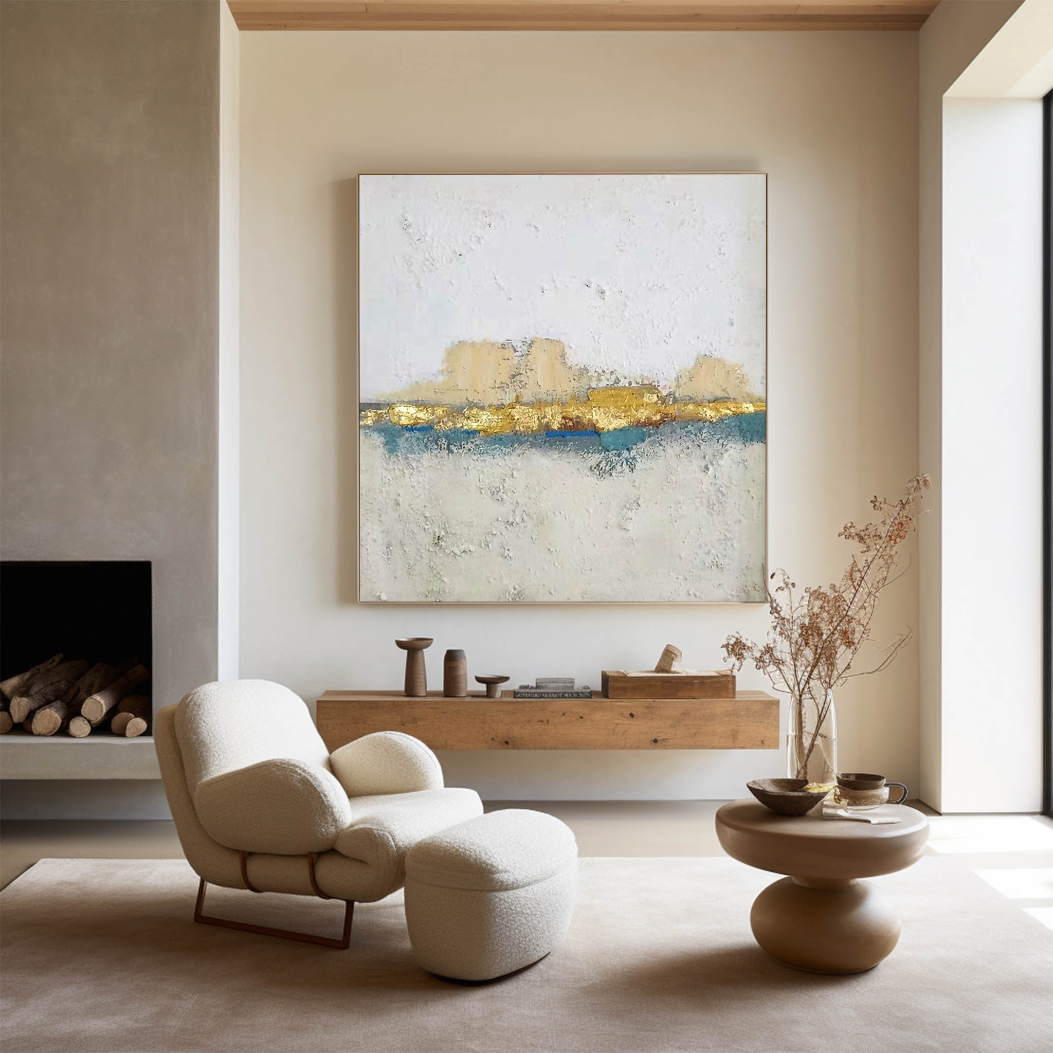 Golden Horizon Abstract Canvas Wall Art