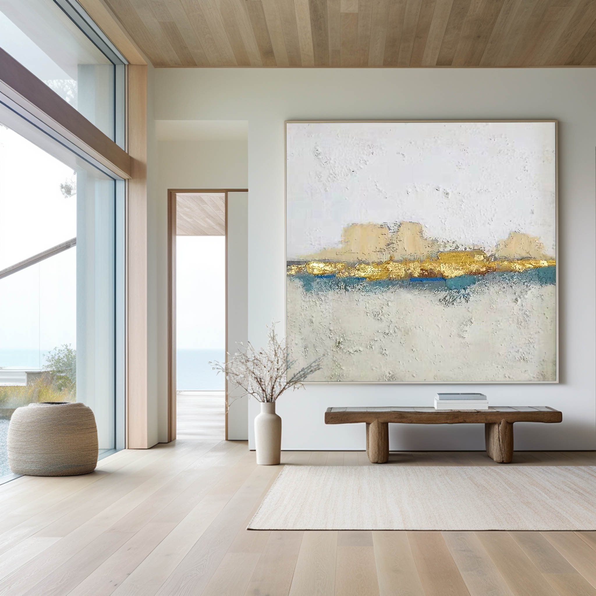 Golden Horizon Abstract Canvas Wall Art