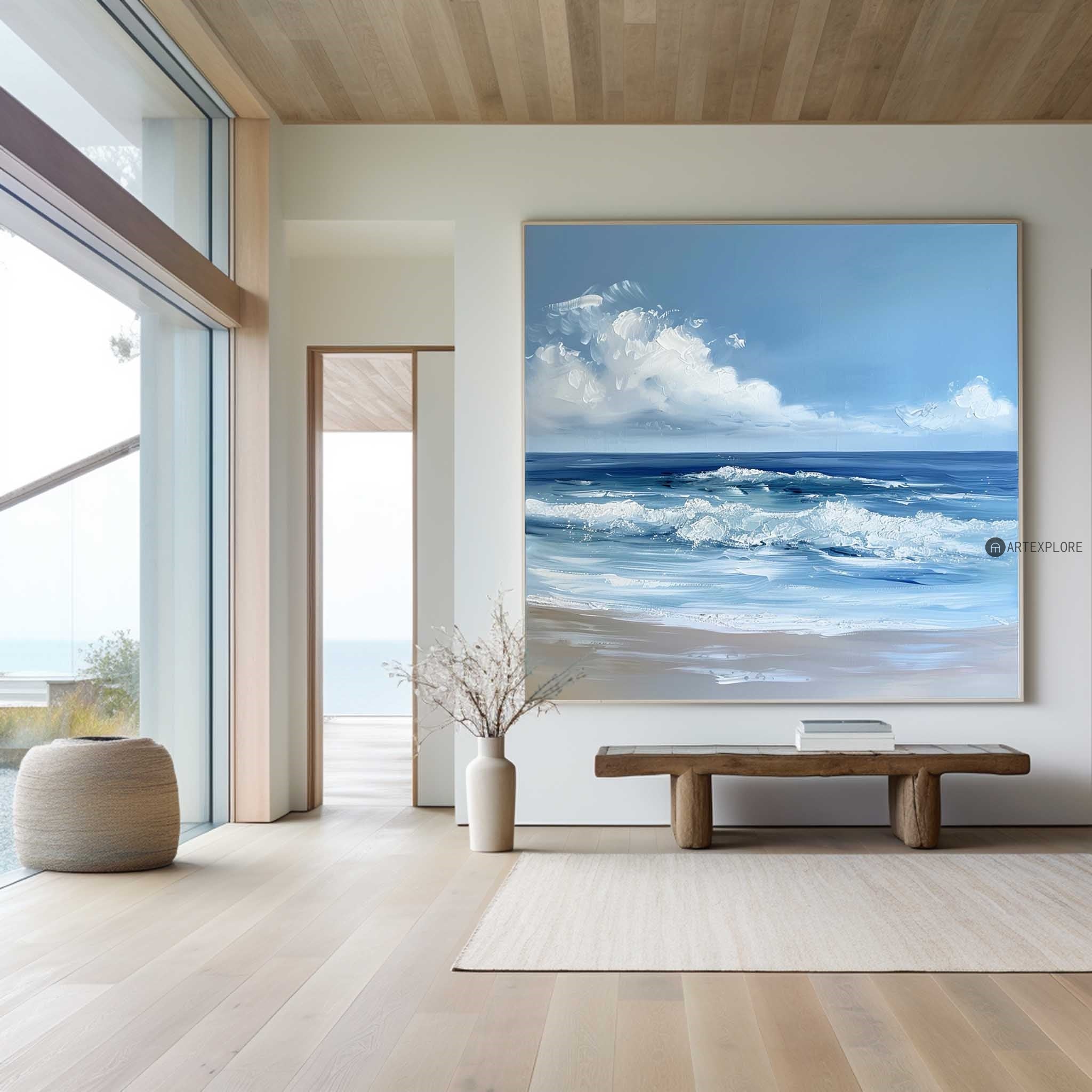 Blue Ocean Beach Waves Canvas Painting