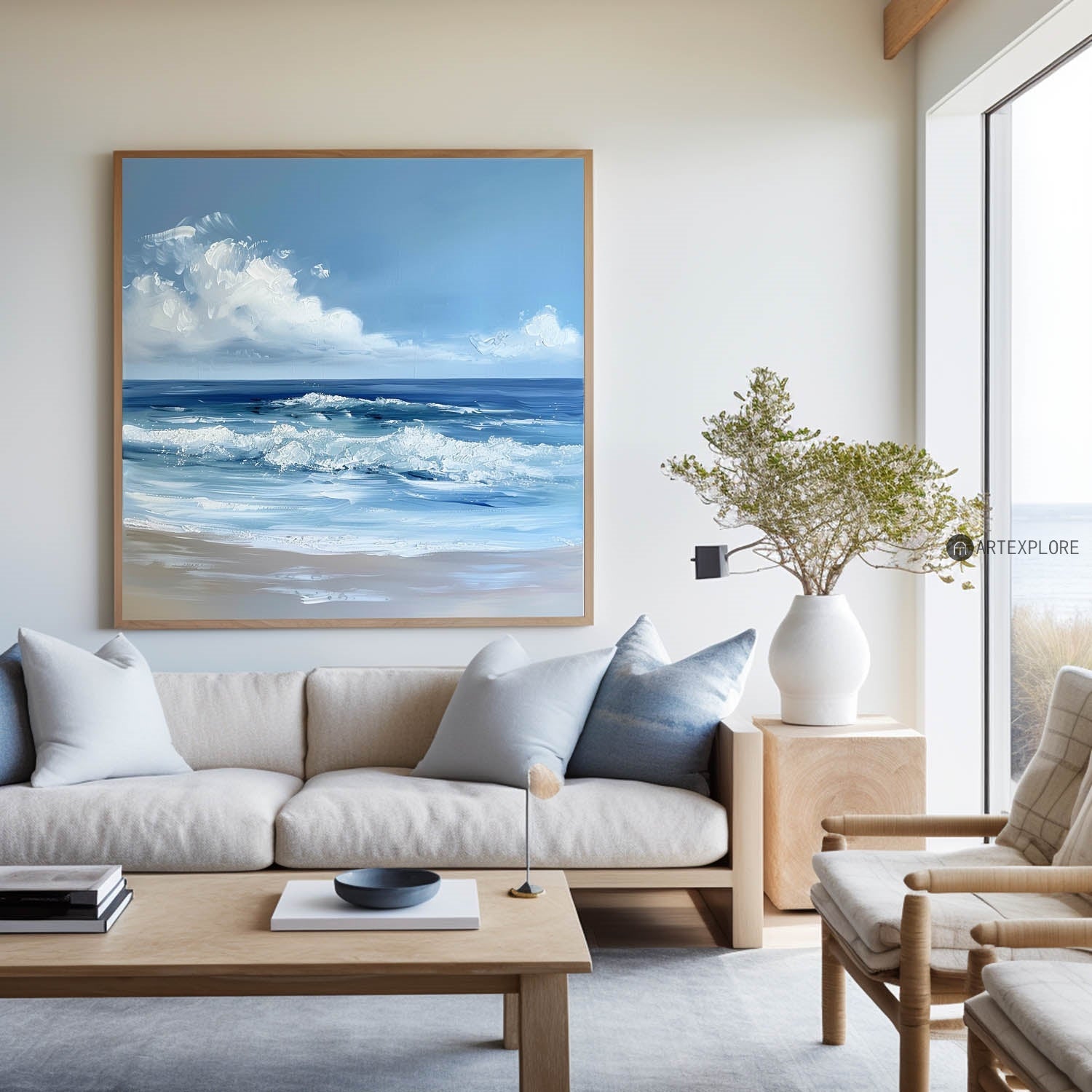Blue Ocean Beach Waves Canvas Painting