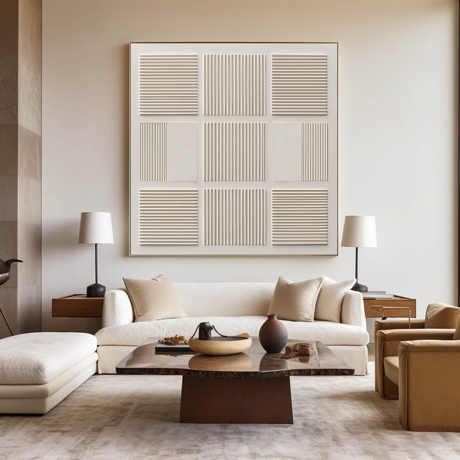 Square Panel Geometric Abstract Multi‑Grid Heavy Raised Textured Artwork