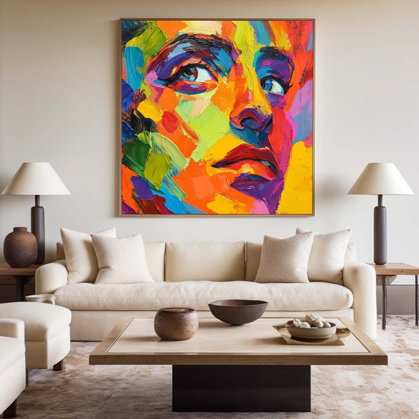 Vibrant Colorful Woman Face Canvas Art