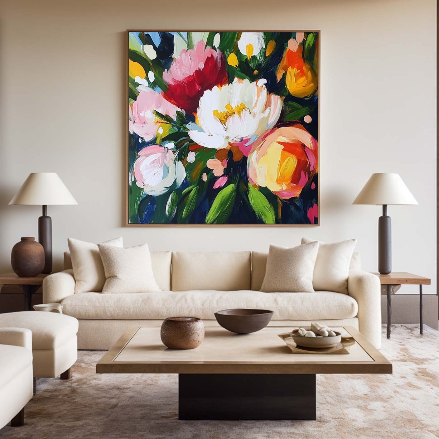Lush Peony Bouquet Floral Vivid Pigment Thick Impasto Layered Textured Artwork