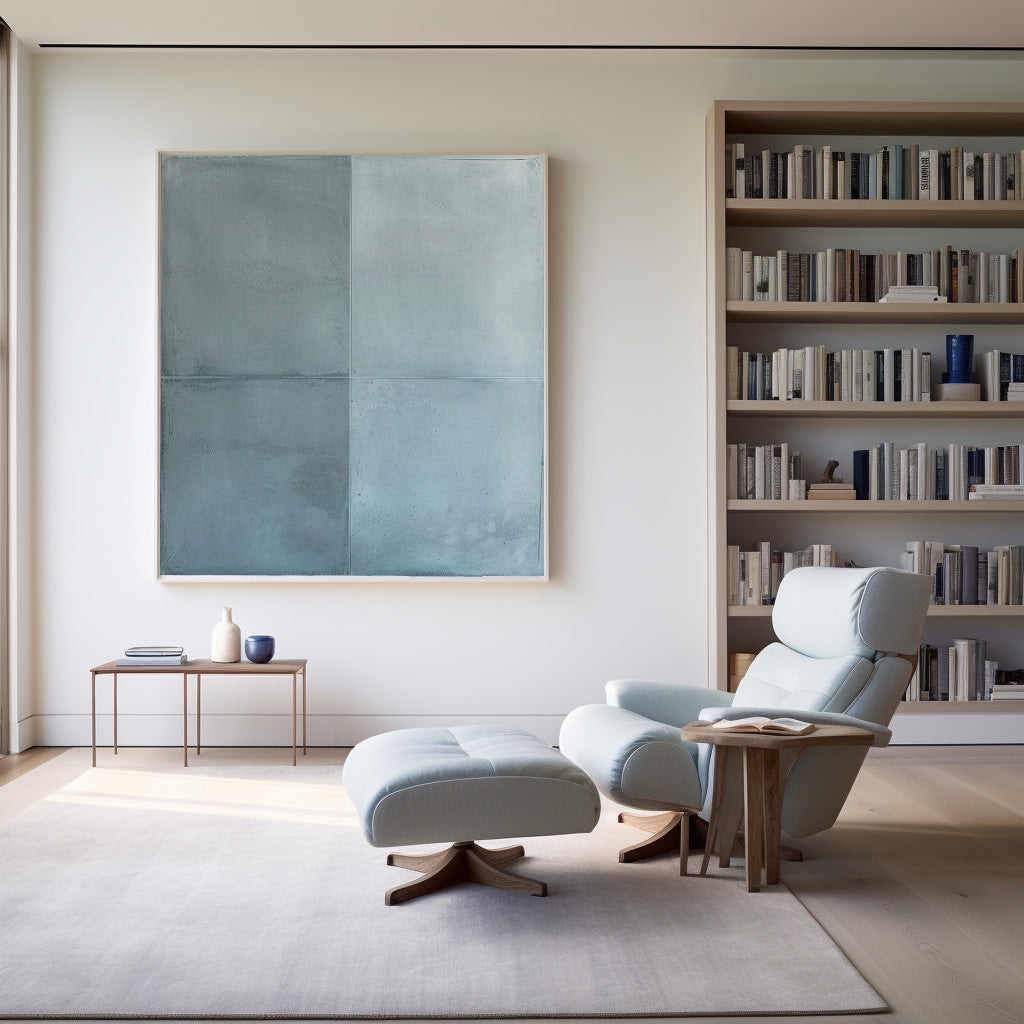 Wall Art Grey Blue Geometric Panels Minimalist Textured Canvas Living Room| Neutralighting