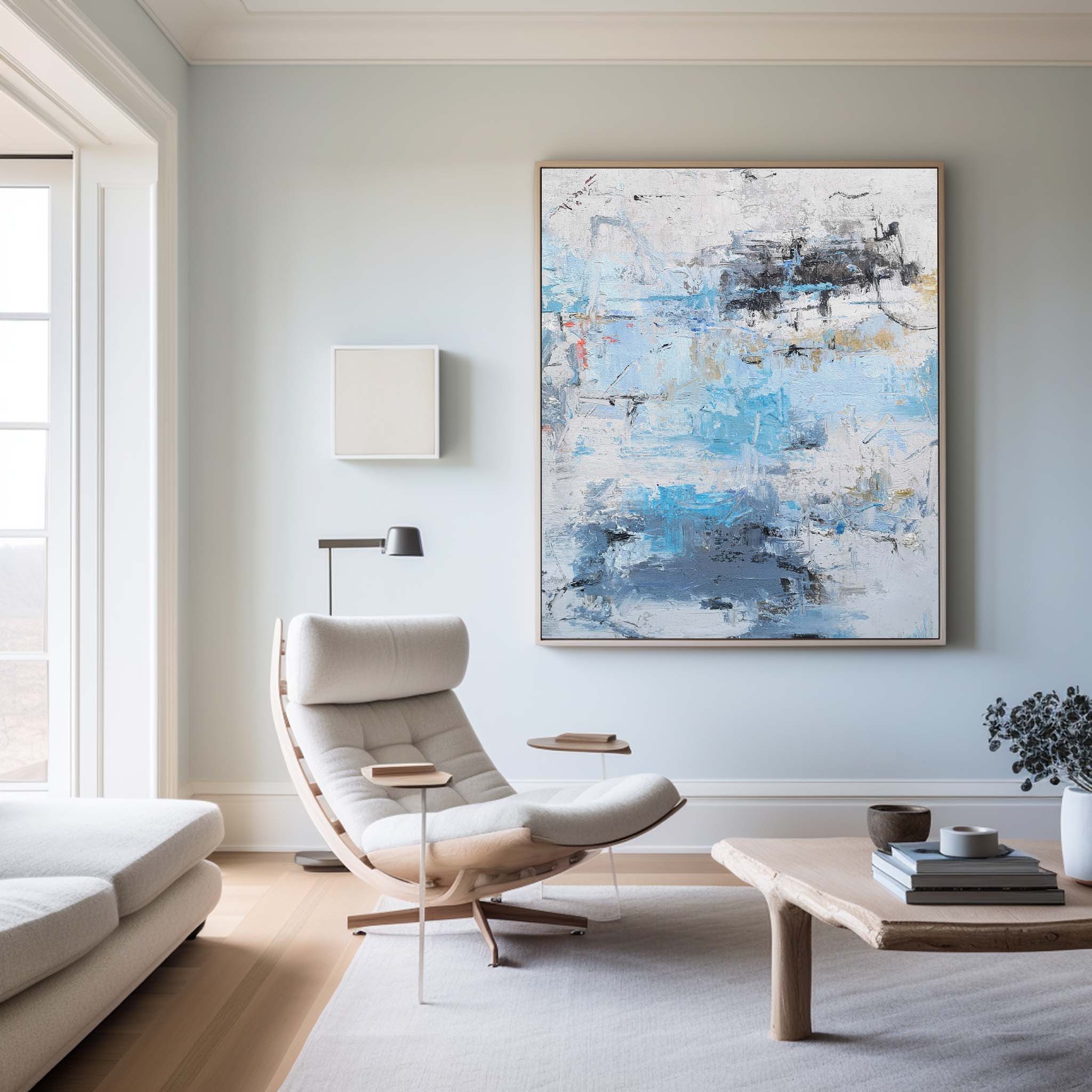 Modern Blue Grey Abstract Textured Painting