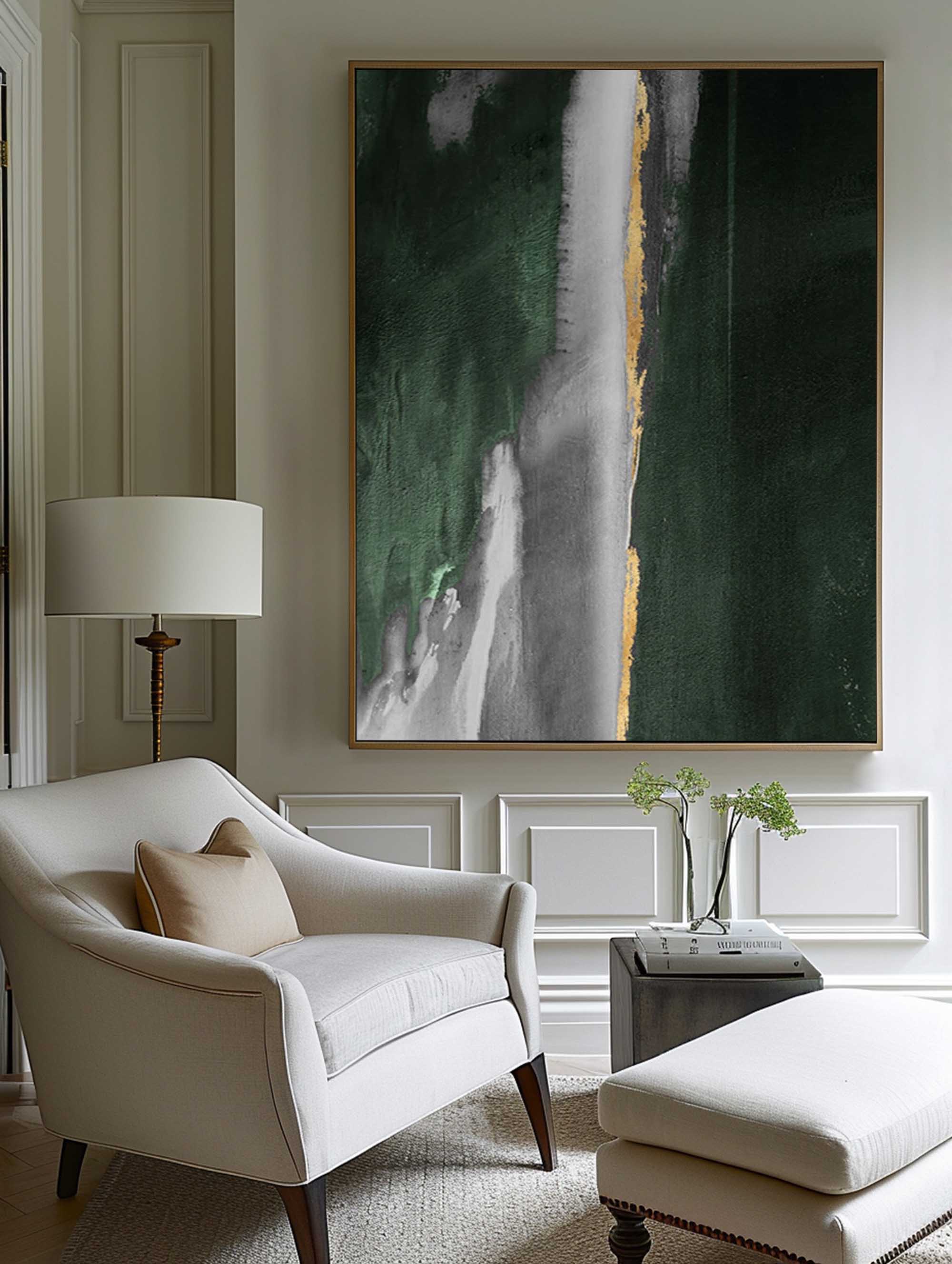 Dark Green Gold Abstract Painting