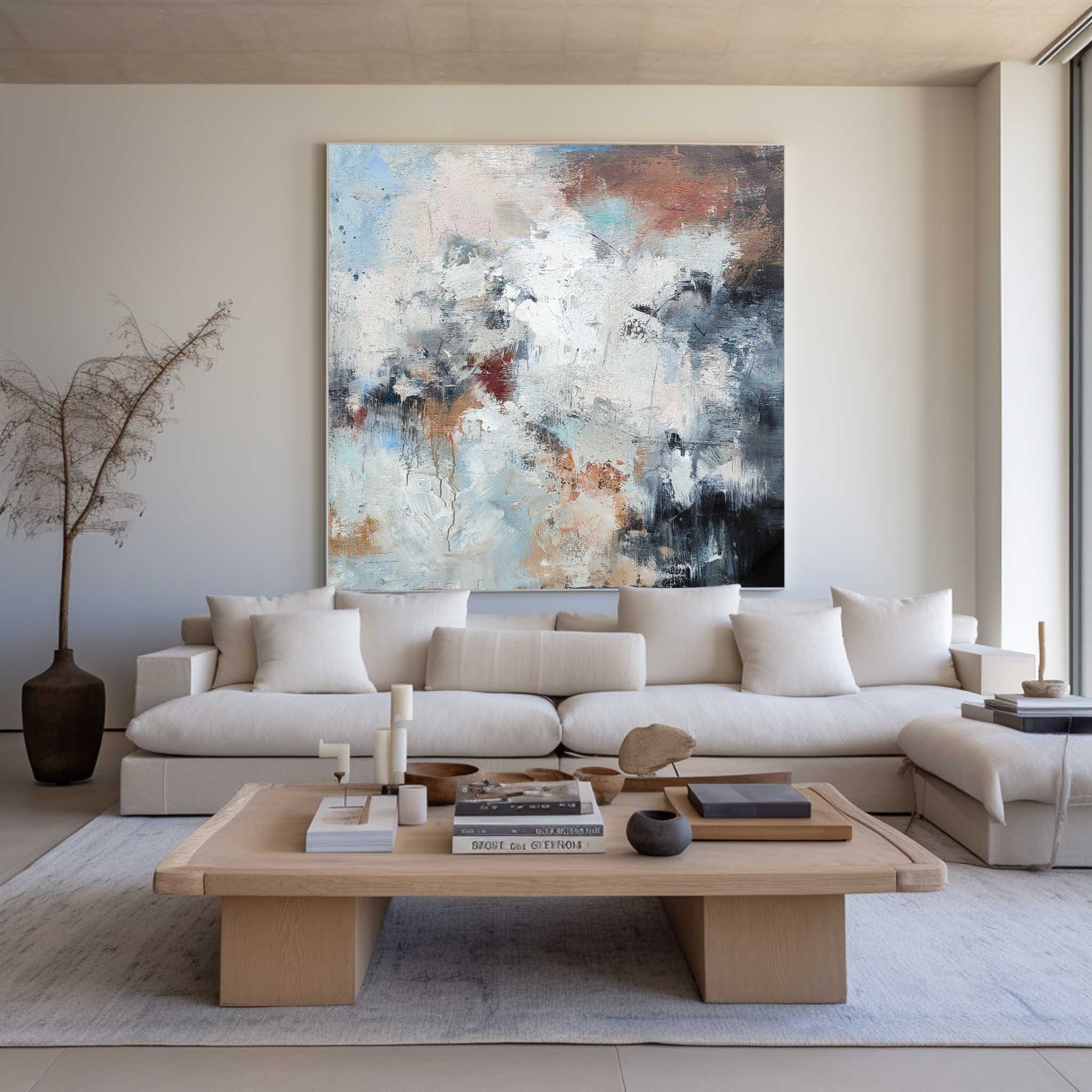 Blue‑White‑Terracotta Square Abstract Earth‑Tone Layered‑Texture Artwork