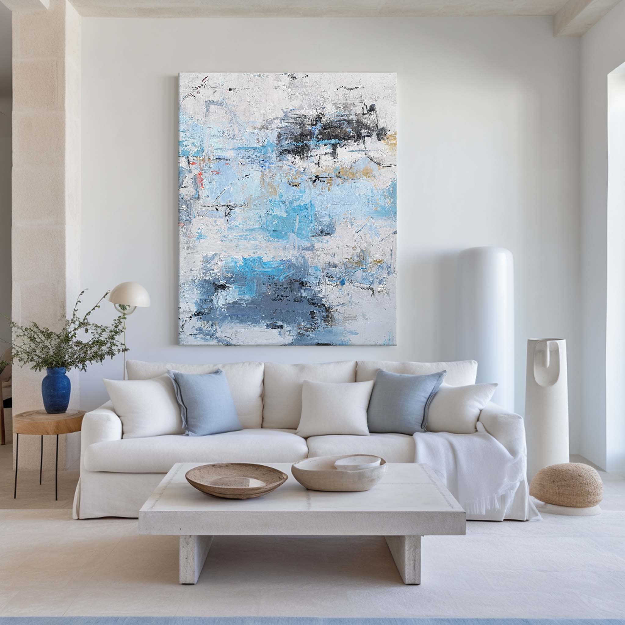 Modern Blue Grey Abstract Textured Painting