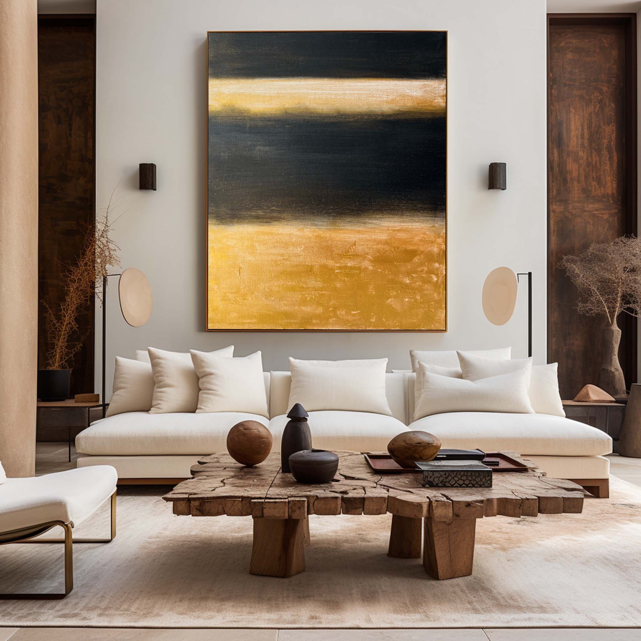 Luxury Gold Black Abstract Linen Painting