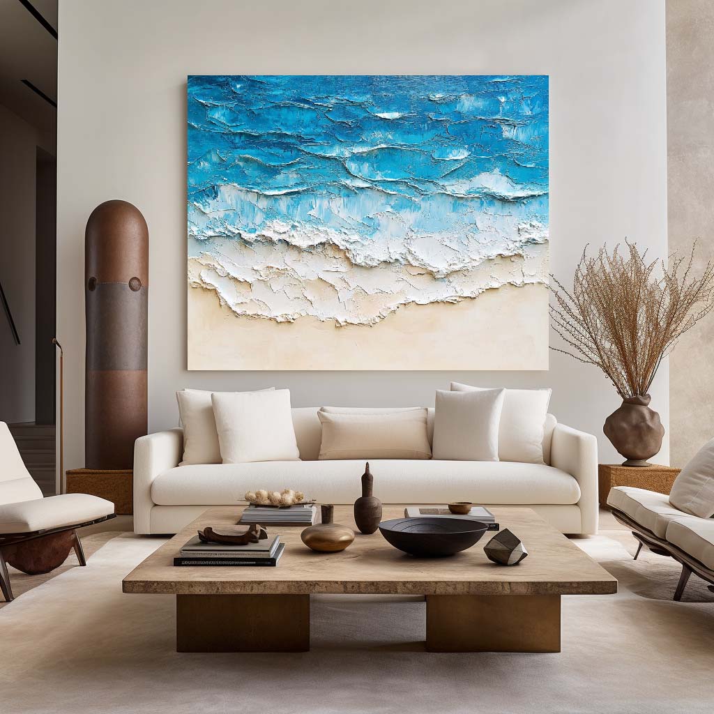 Turquoise Ocean Waves Coastal Painting