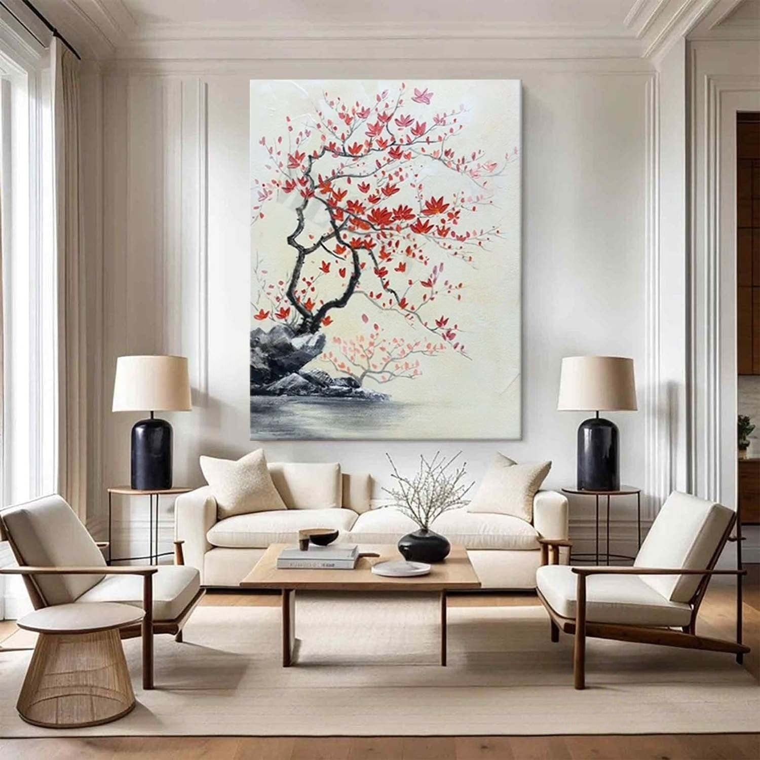 Wall Art Oriental Maple Blossom Rock Landscape